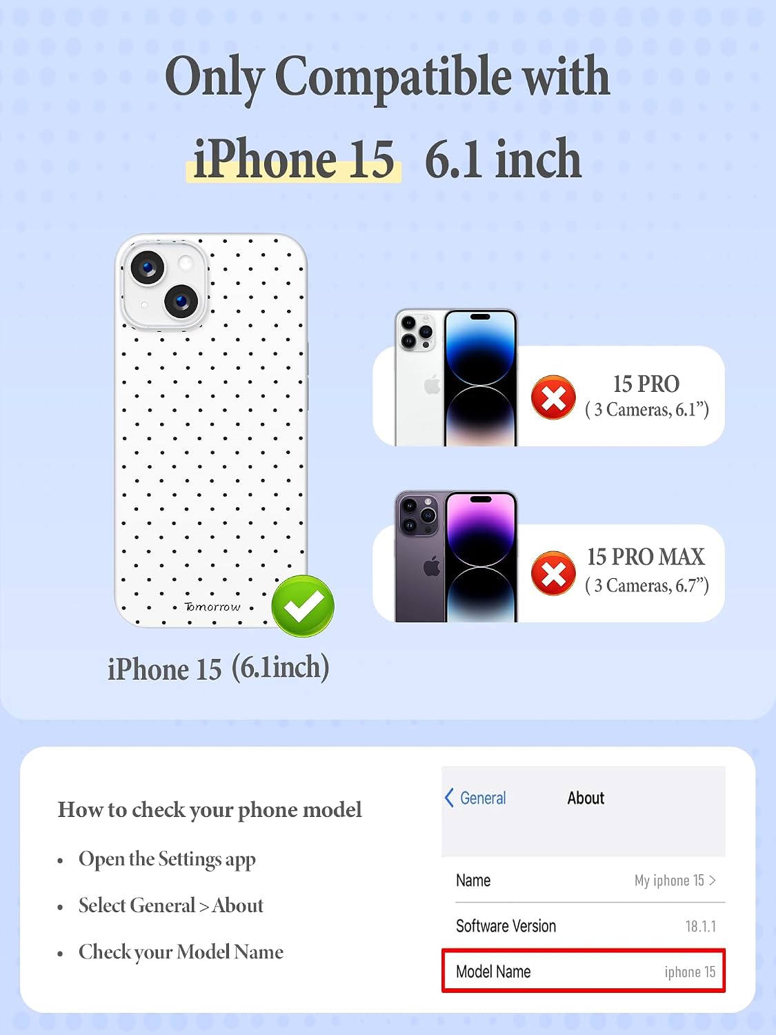 Compatible with iPhone 15 Case, with Polka Dot Aesthetics Design Simple Case for Women Girl, Cute Fashion Soft TPU Slim Protection Phone Case for iPhone 15 6.1'' - White image 2