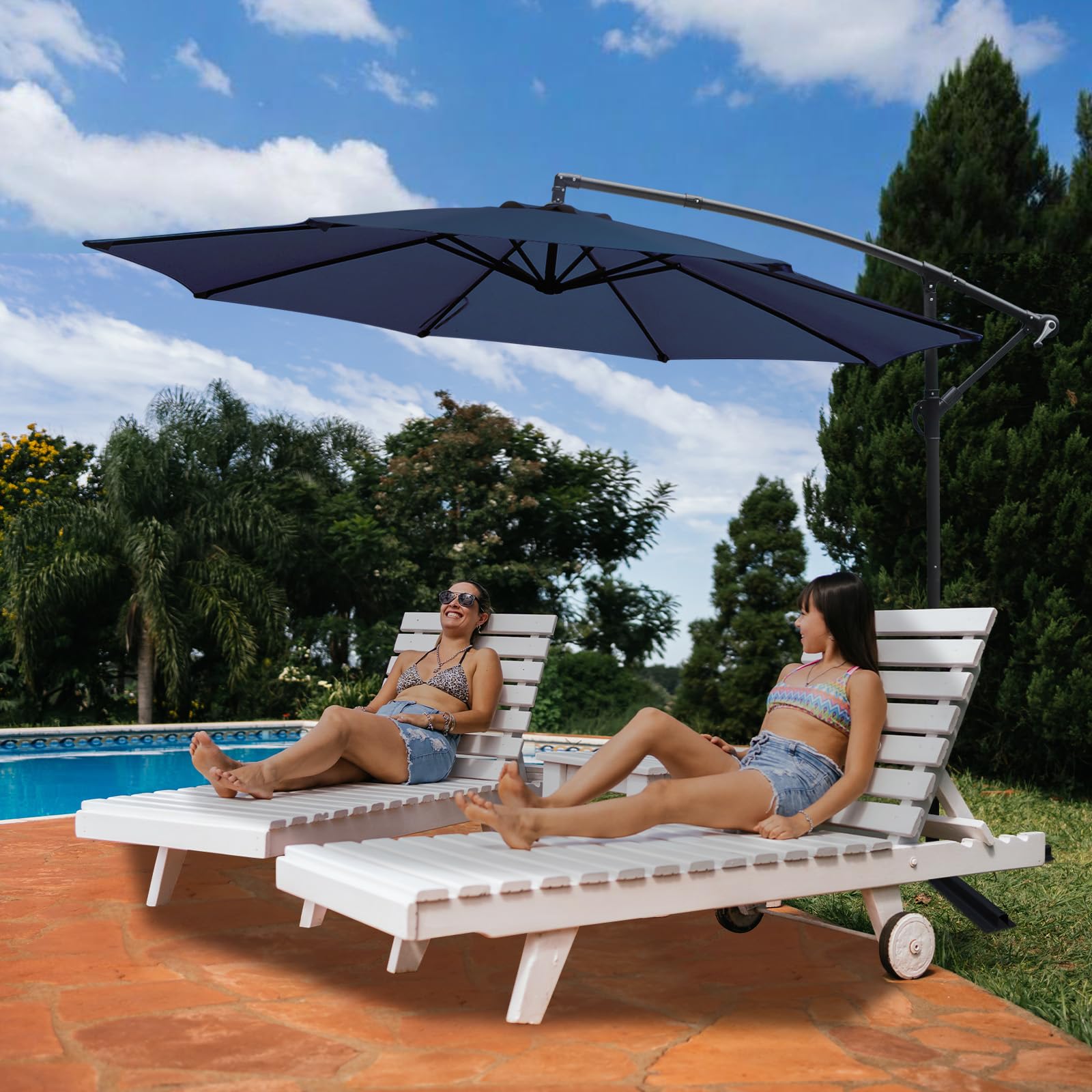YU YUSING Parasol Déporté Inclinable 3x3M avec Manivelle, Pied Housse, Anti-UV UPF50+, Grand Parasol de Jardin Balcon Terrasse Patio, Inclinable, Imperméable, 8 Armatures Ultra-Résistantes