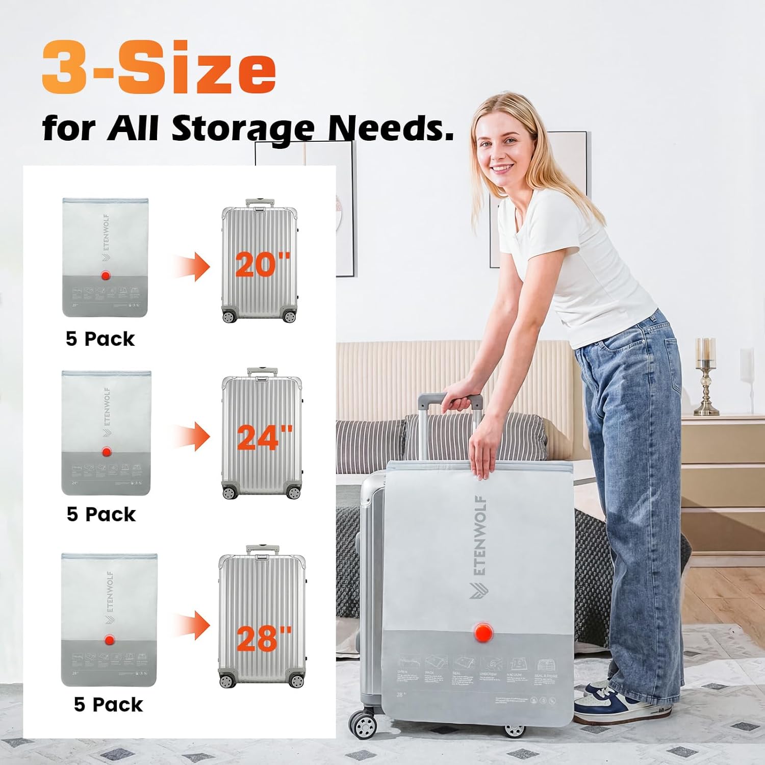 ETENWOLF 15 Pack Vacuum Seal Bags for Clothing with