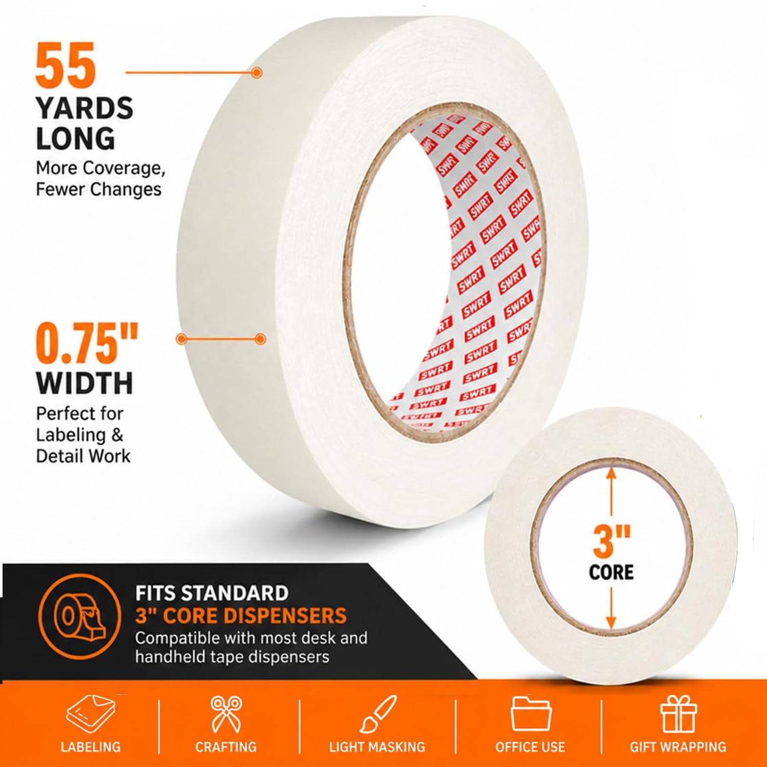 SWRT Cinta adhesiva de 0.75 pulgadas x 55 yardas x 10 rollos (550 yardas en total), cinta adhesiva de pintura a granel para uso general, color beige y blanco para pintura, manualidades, papelería