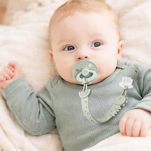 Miniatura 7 de Clips para chupete de silicona para bebé, de una pieza, clips para chupete para niños y niñas, 4 clips para chupete, diseño animal, arco Marfil+Azul