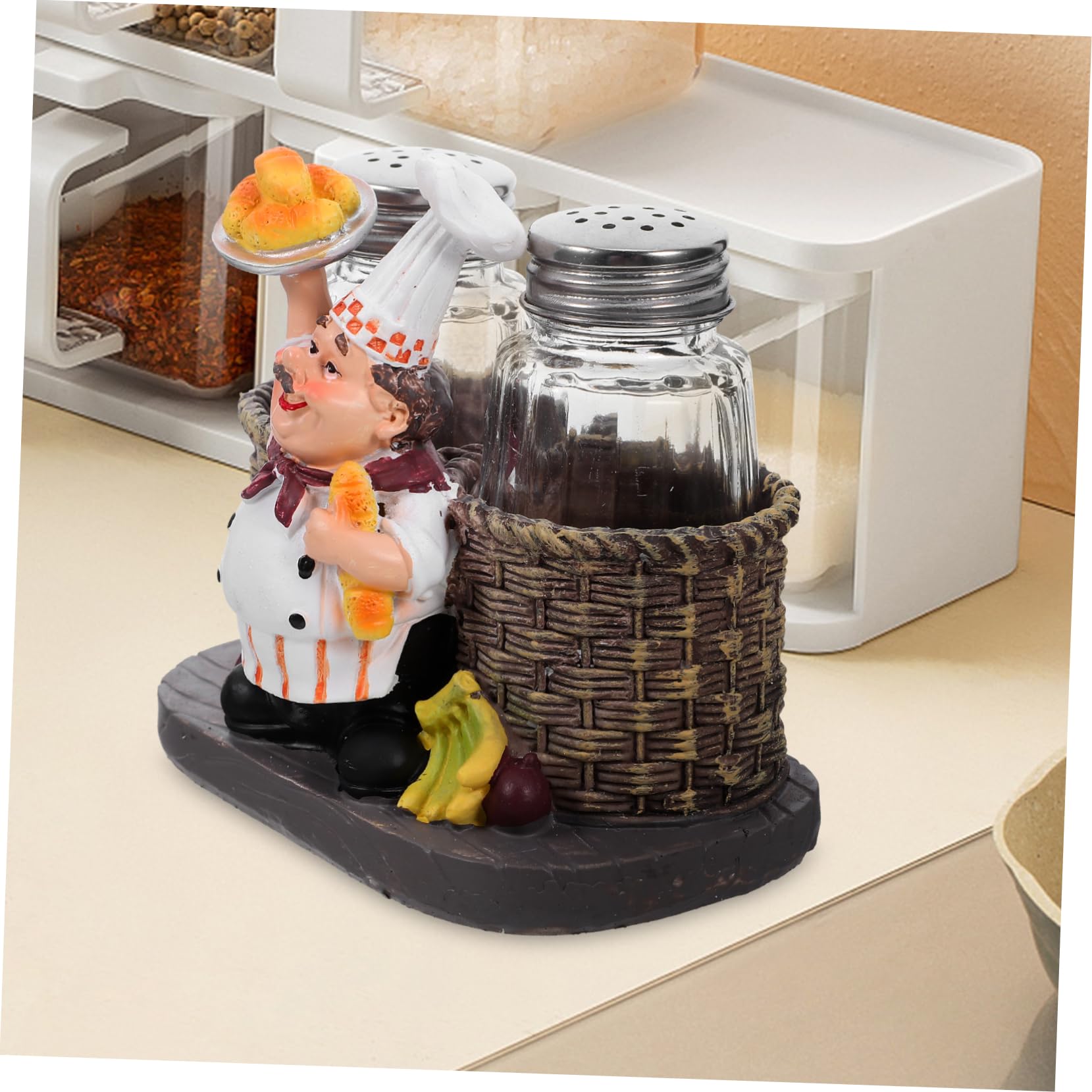 Amosfun 5 Pz L'ampolla Dello Chef Di Spezie Sale Organizzatore Arredamento Cucina Chef Bottiglia Di Agitatore Di Statua Dello Chef Seduto Acciaio Inossidabile