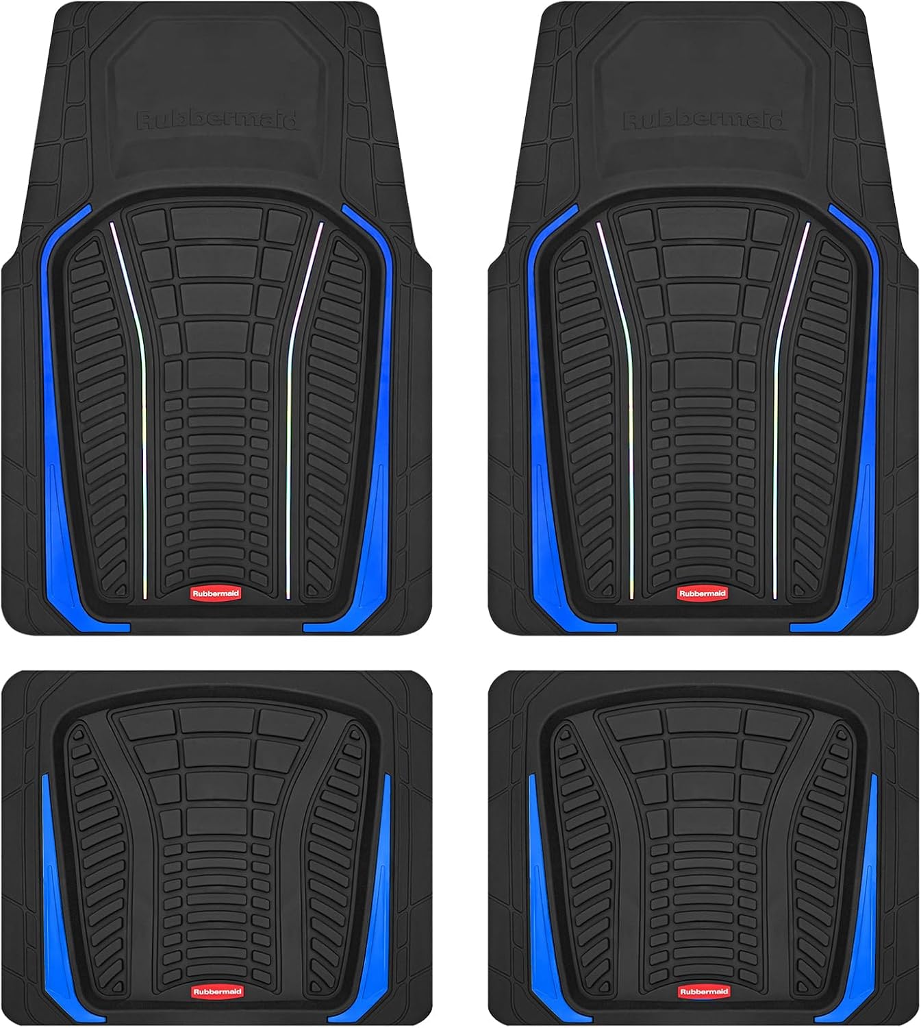 Rubbermaid Car Floor Mats Full Set – Premium All-Weather Car Mat with Brushed Aluminum Inserts, Universal Trim-to-Fit Design, Anti-Slip Backing for Cars, SUVs, Trucks, and Vans