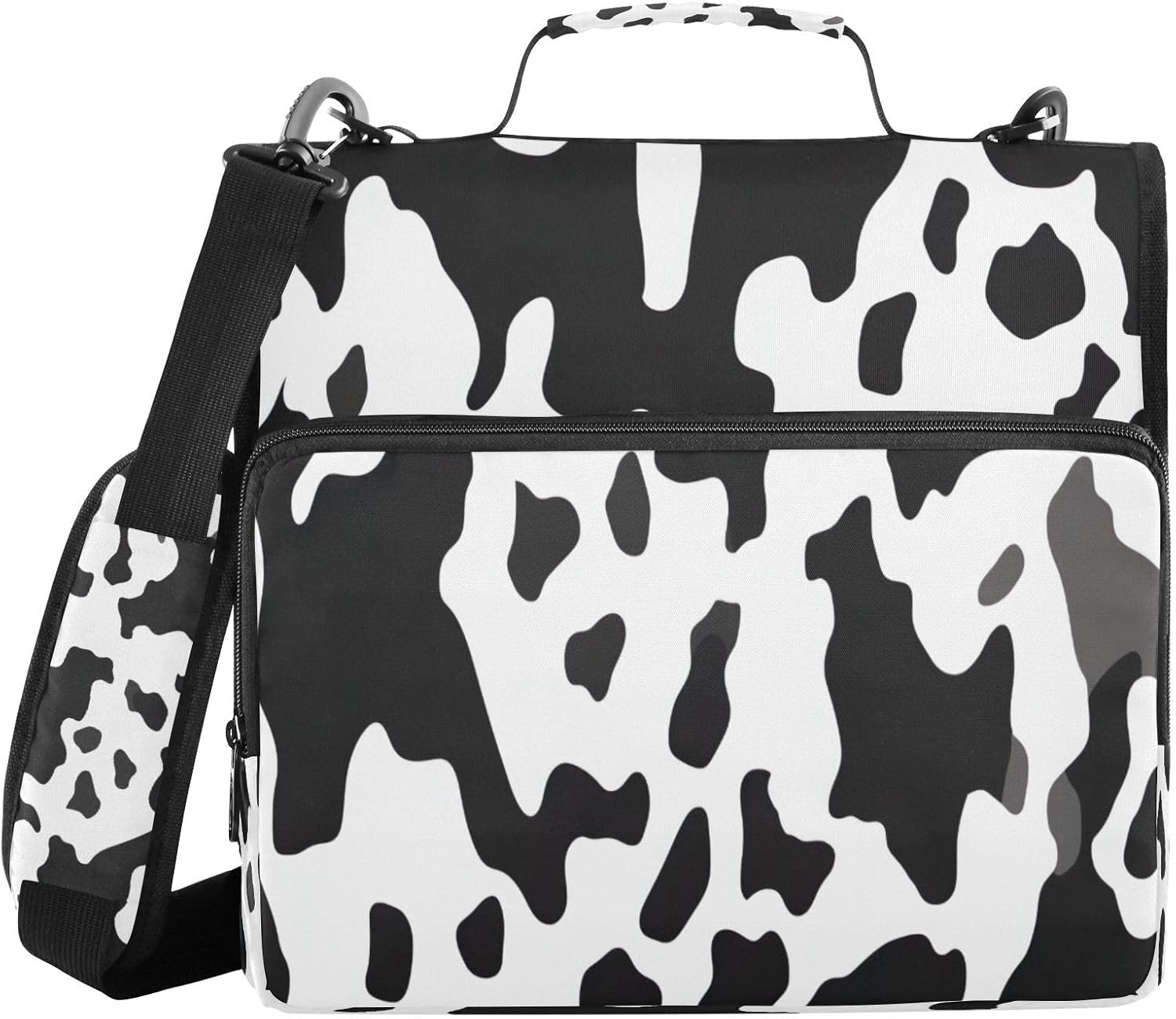 Cow Print Waterproof Zipper Binder with Shoulder Strap, 3-Ring Trapper Keeper with Lay-Flat Design and Multiple Compartments for School & Office, Adults & Kids
