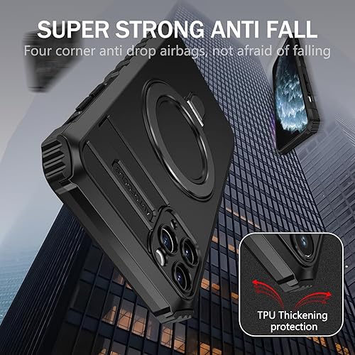 Miniatura 3 de Funda magnética para iPhone 11 Pro Max compatible con MagSafe con 2 protectores de pantalla de vidrio templado con soporte de anillo, grado militar