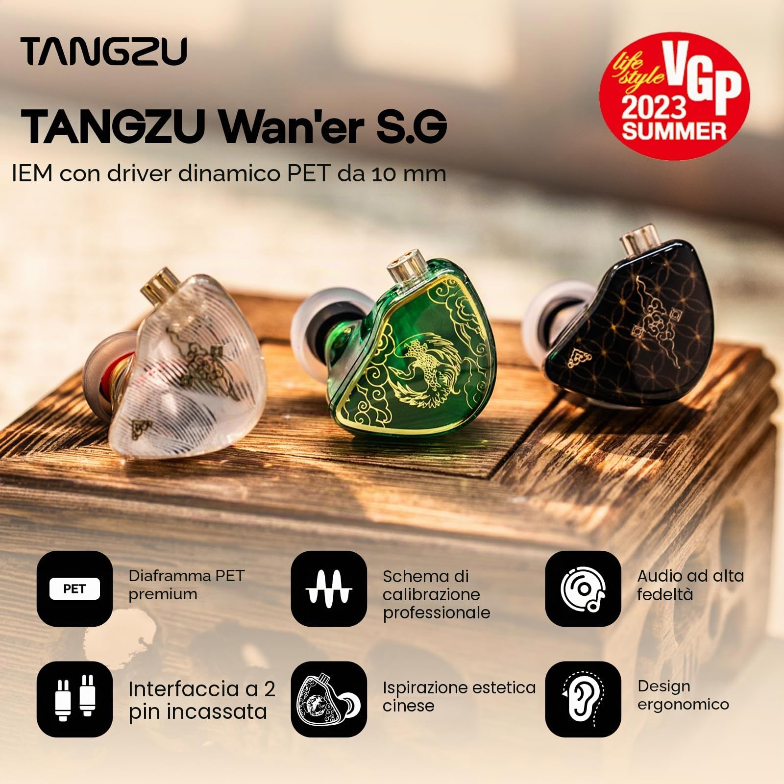 Linsoul TANGZU Wan'er S.G HiFi 10mm Driver dinamico PET Diaframma Cuffie In Ear, Cavo Staccabile da Incasso 2Pin OFC Intrecciato per Audiofili Musicista DJ(Bianco, senza microfono)