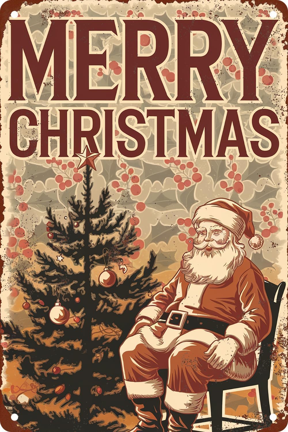 SMAZDFXX Merry Christmas Retro Metal Tin Sign For Home Living Room Club Cafe Bar Pub Office Man Cave Christmas Wall Art Decor Plaque Poster 8"x12"