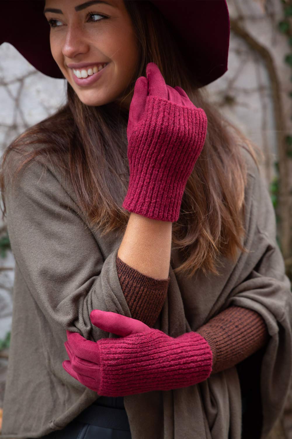 styleBREAKER Damen 3 in 1 Touchscreen Handschuhe mit abnehmbarer Strick Stulpe | Winterhandschuhe | 3 Tragevarianten | Weich warm elastisch in vielen Farben