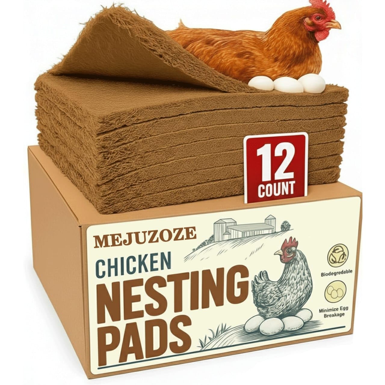 Chicken Nesting Pads – 12 Pack 13x13 Aspen Excelsior Nest Box Liners for Chicken Coop – Natural Chicken Coop Bedding, Egg Protection Pads, Dust-Free Nesting Box Bedding for Laying Hens