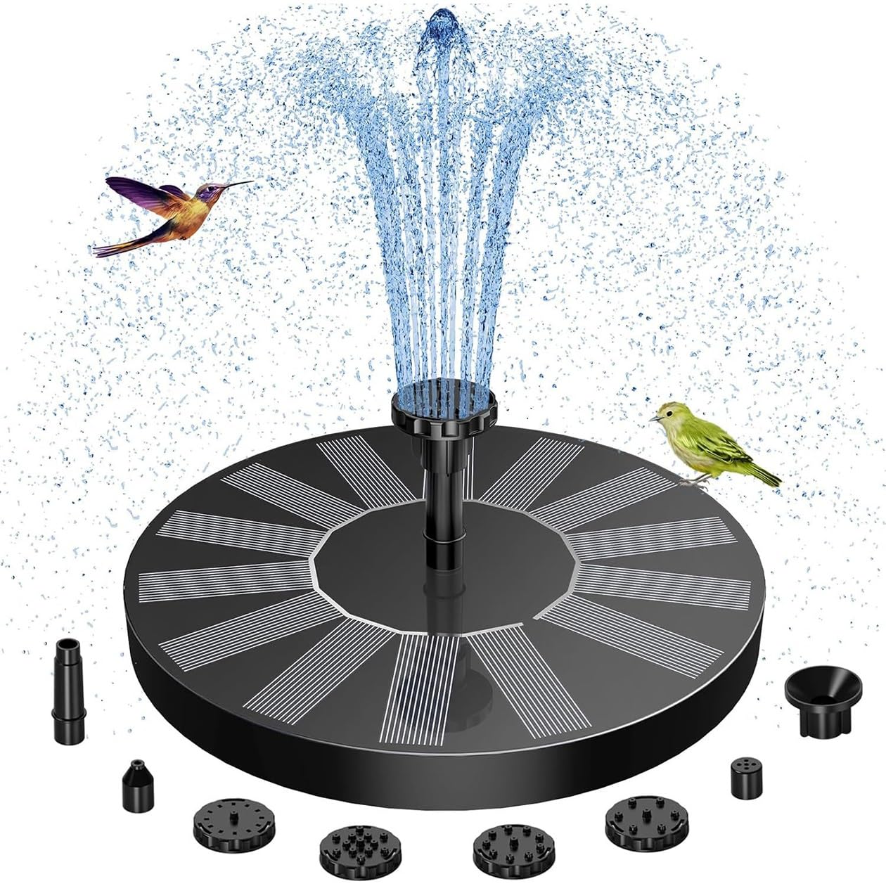 Solar Water Fountain, Solar Powered Water Fountain with Multiple Nozzles, Floating Solar Pond Pump,Solar Water Feature for Bird Bath, Garden, Pond, Pool and Fish Tank(16cm-2.5W)