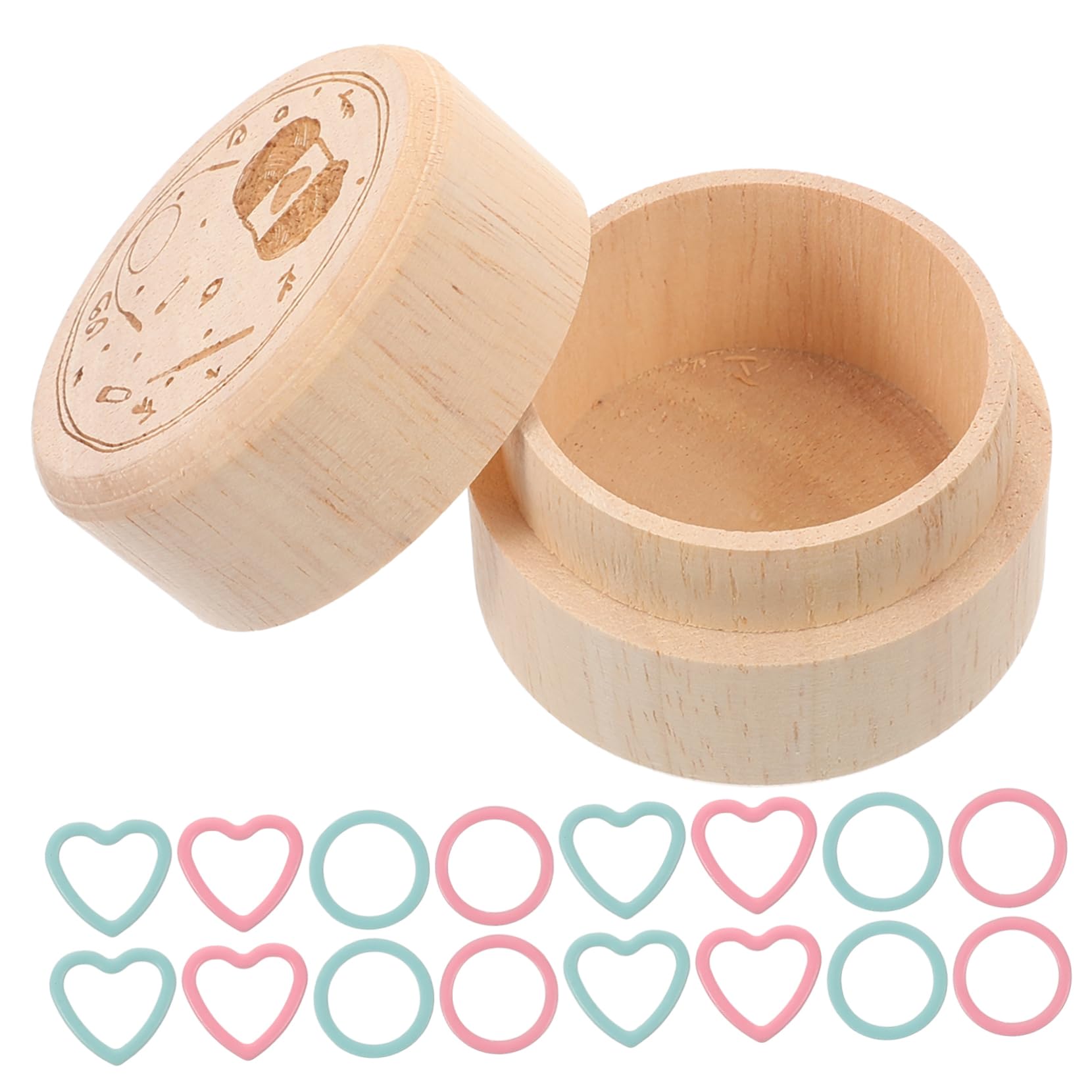 Tofficu 5ensembles Marqueurs De Points Bois Ronds Sculptés Accessoires De Tricot Pratiques avec Boîte De Rangement Forme De Cœur Décoration Artisanale pour Vos Projets De Tricot Et