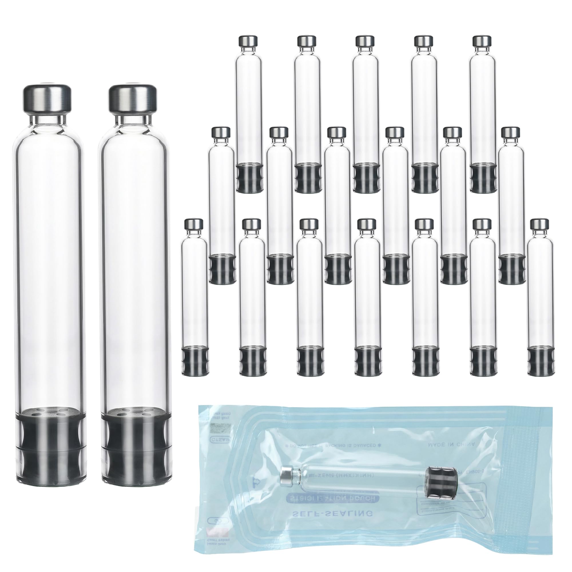 20 Stück 3 ml Kartusche im Pen-Kartuschenstil,Sterilisierte Leere Vial, mit Gummistopfer & Aluminiumkappe, einzeln verpackt