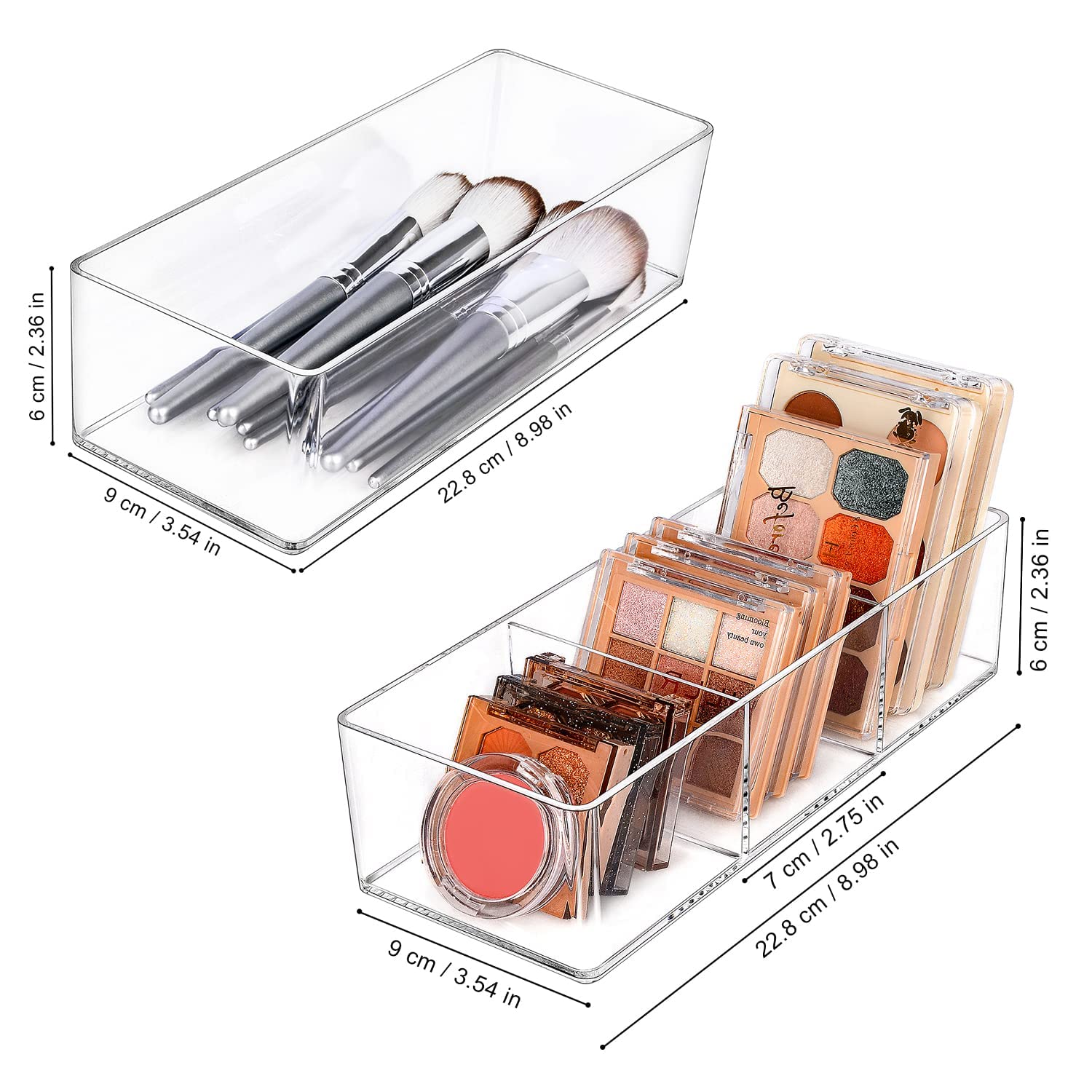 JessLab Acrylic Organizer, 2PK Cube Sections Makeup Organizer for Drawer, Makeup Organizer for Vanity, Countertop, Bathroom, Kitchen and Cabinet Storage(1+3 Compartment)
