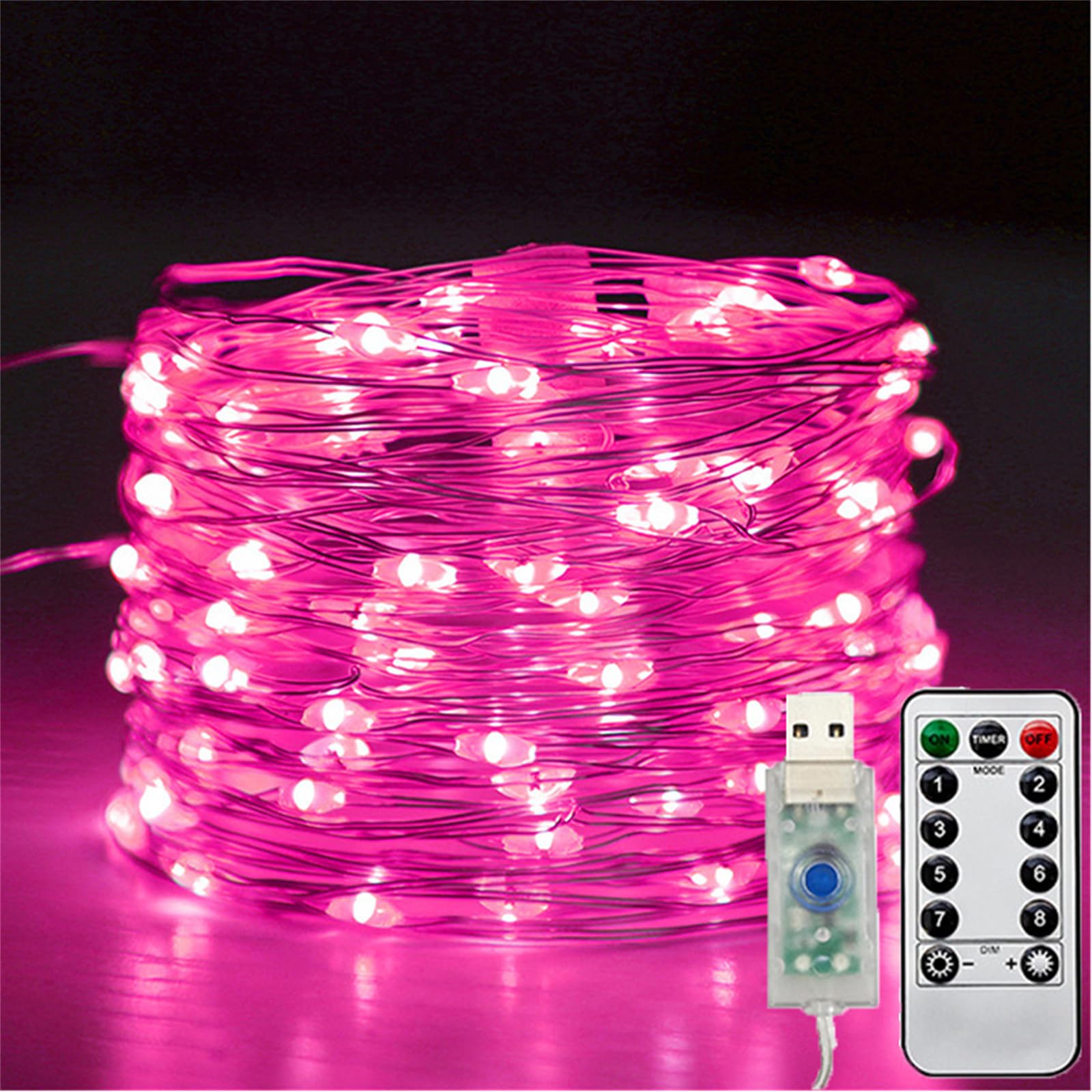 FANSU Warm White Coloured USB Fairy Lights, 8 Modes Indoor Outdoor String Lights, LED Copper Wire String with Remote Control, for Balcony Party Wedding Garden Home Decor (Pink,5m 50 Lights)