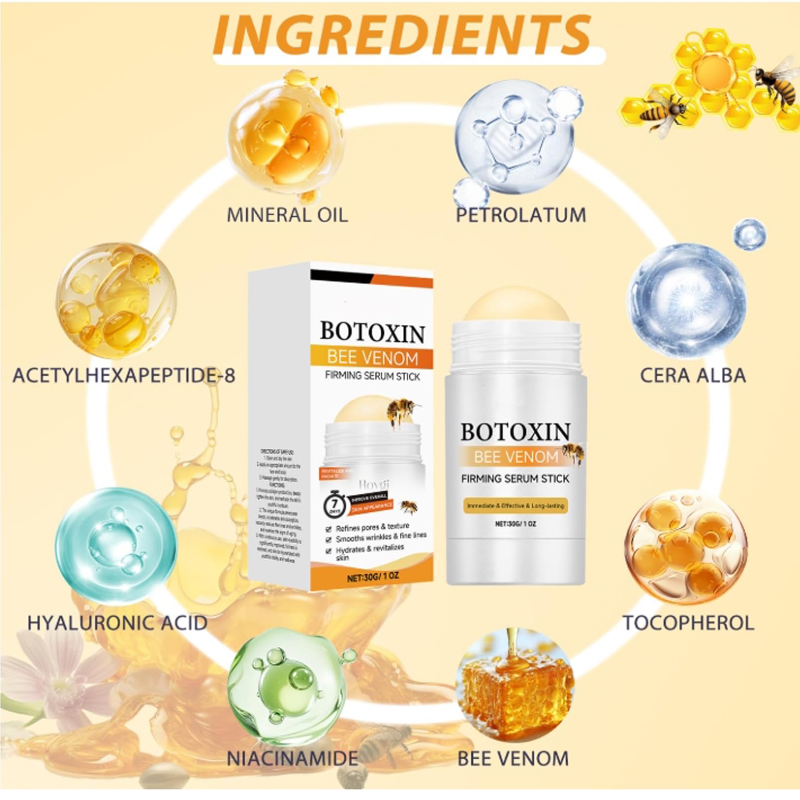 Bee Venom Firming Serum Stick,Anti Aging Face Serum,Highly Hydrating,Advanced Firming & Wrinkle-Reducing Cream,Restore Skin Elasticity & Portable Design,Bee Venom Cream-Dry-Aging (30g/PC) - Image 2