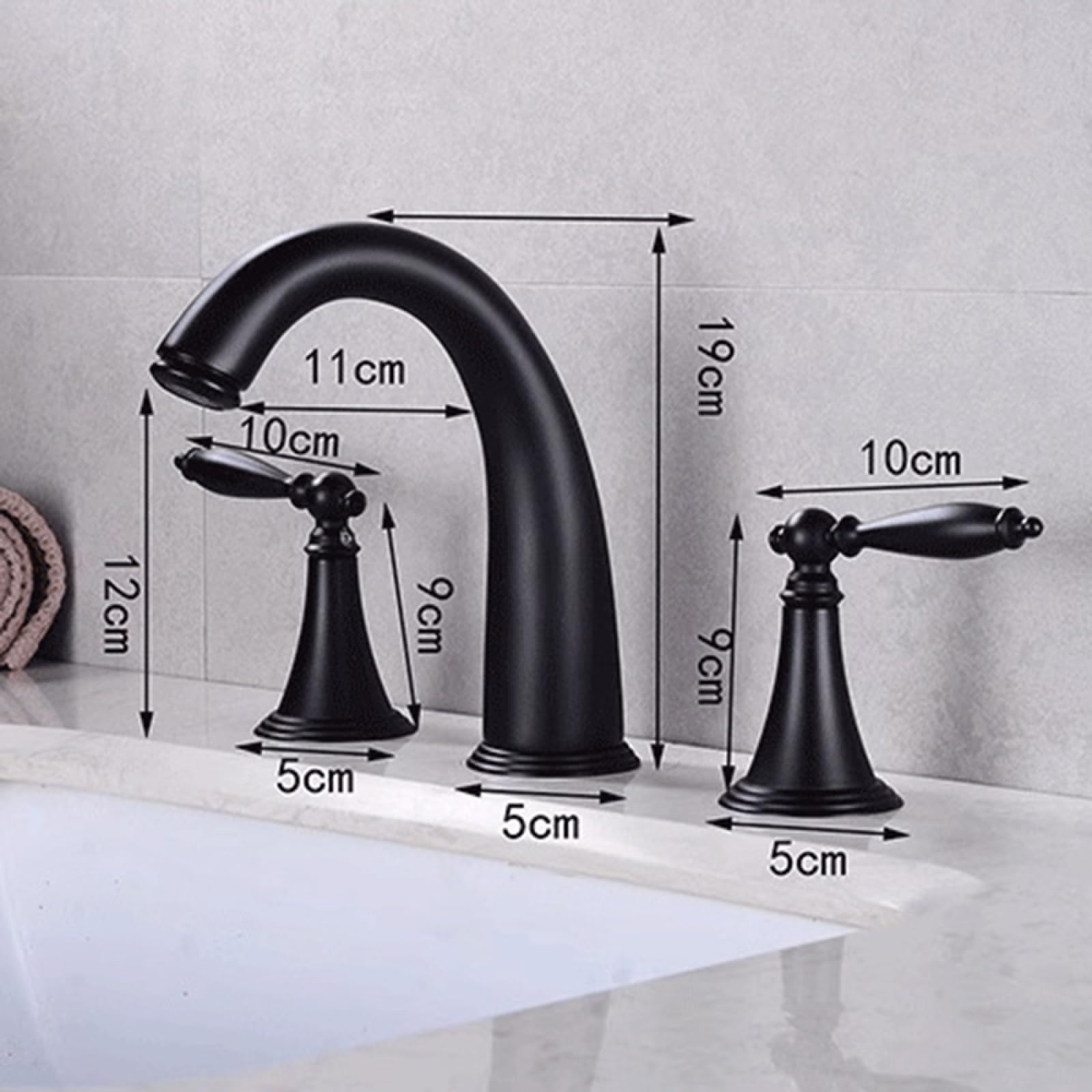 Badezimmerarmaturen Kompatibel Mit Waschbecken 3-Loch, Messingarmatur Badezimmer, Badezimmerwaschbeckenarmatur Warm- Und Kaltwassermischer, Waschbeckenarmatur Badezimmer（Black）