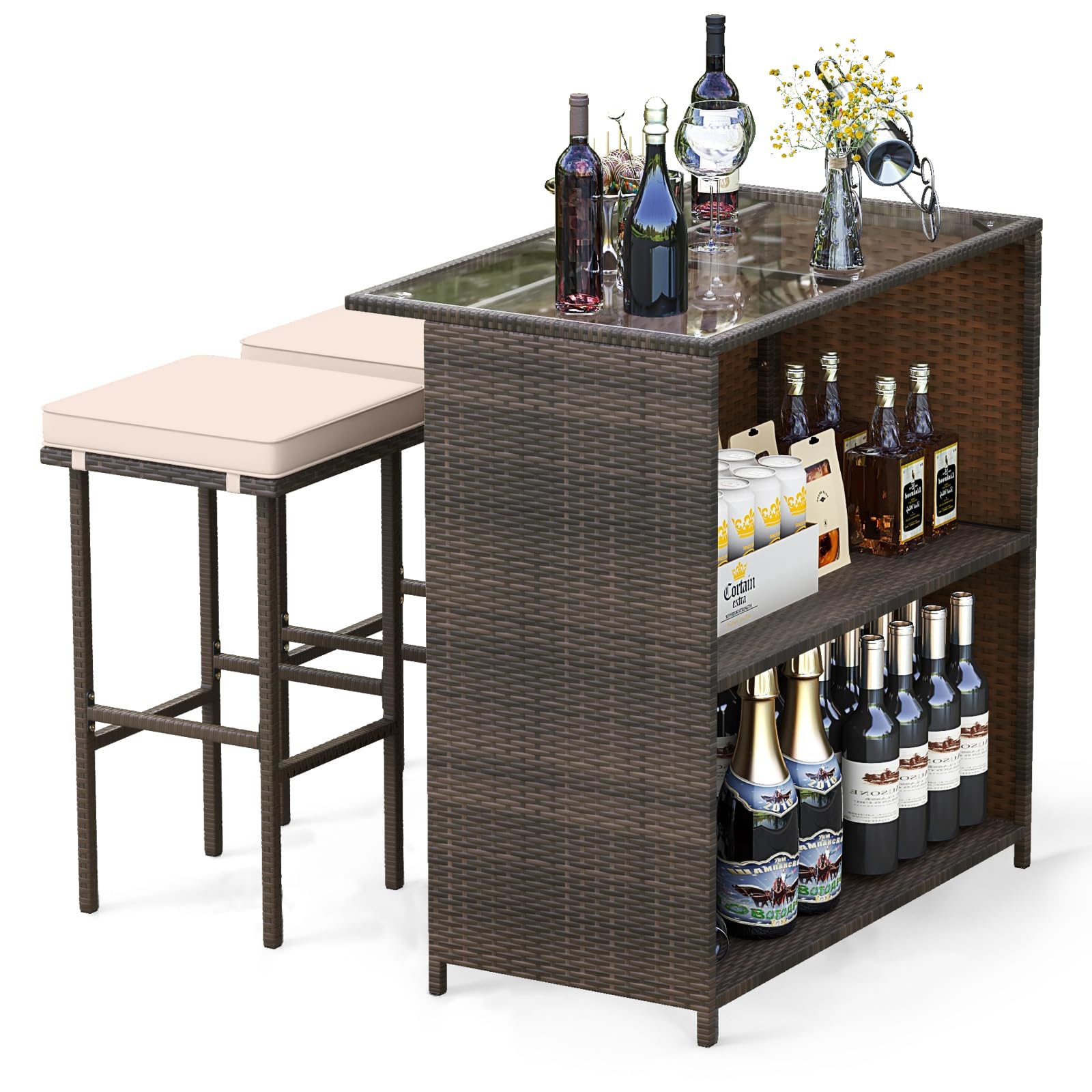 Tangkula 3 Piece Patio Bar Set