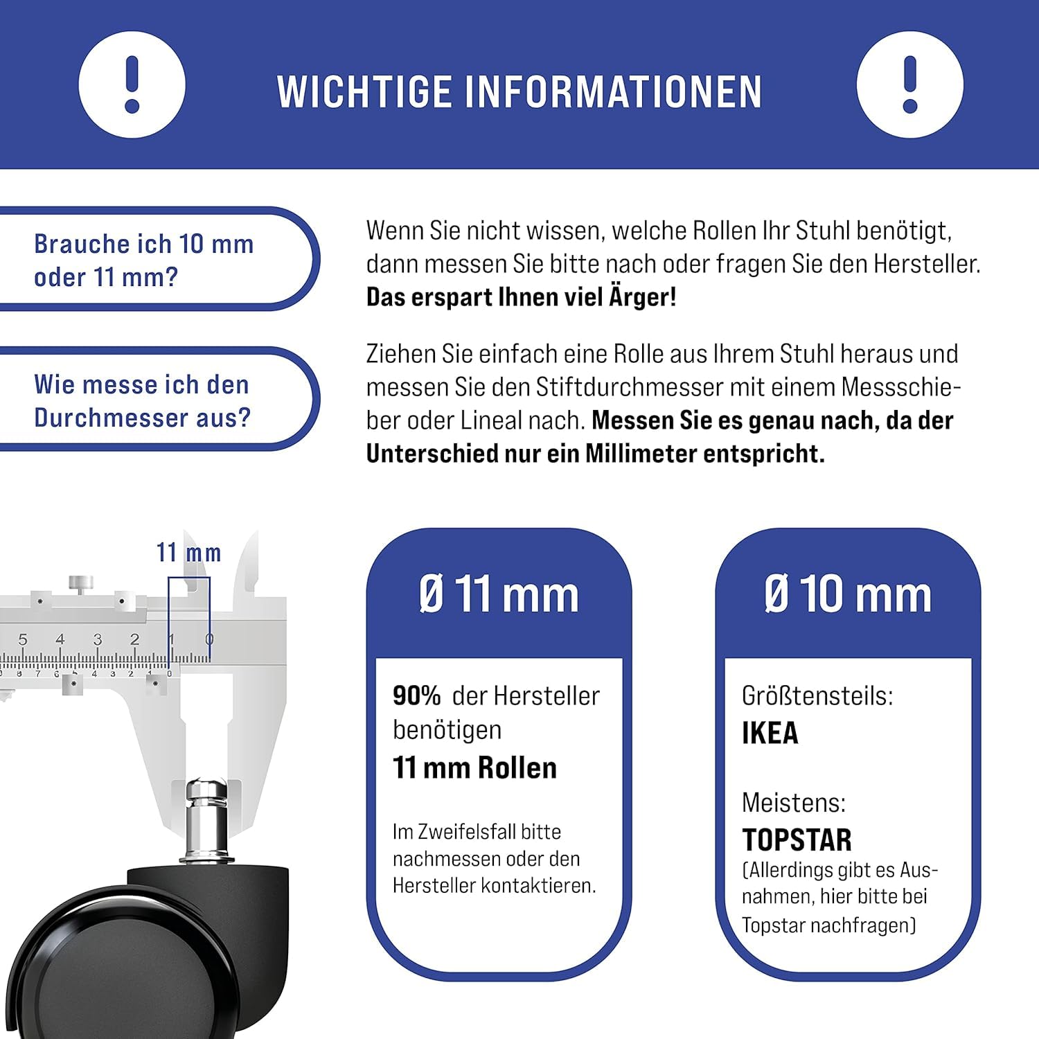 Mastery Mart Ruote Per Sedia Da Ufficio Da 11 Mm, Ruote In - Foto 14