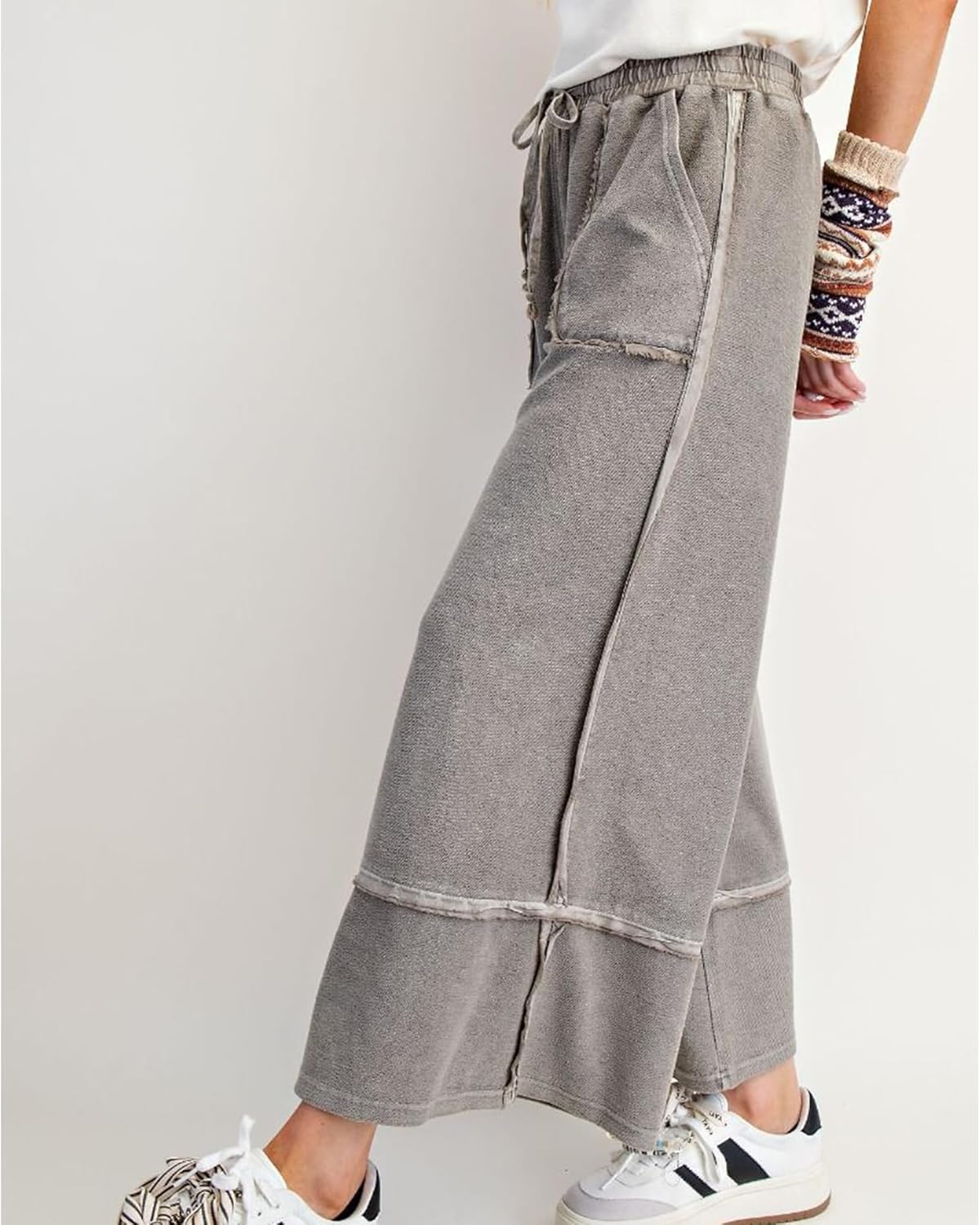 Mineral Washed Wide Leg Sweatpants Women Baggy Drawstring Elastic Waisted Palazzo Pants Trendy Trousers with Pockets