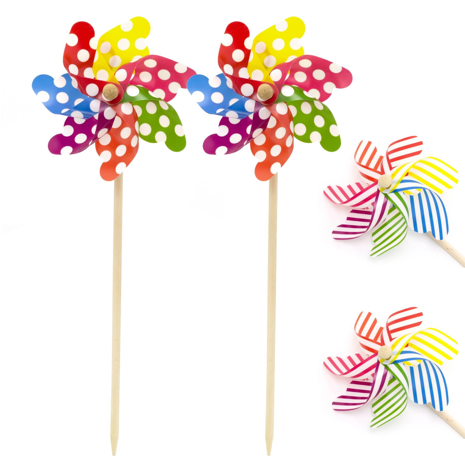 Carousel Home Pack 4 Pack Of 4 Children's Wooden Garden Windmill - 45Cm Outdoor Wind Spinner And Traditional Beach Pinwheel