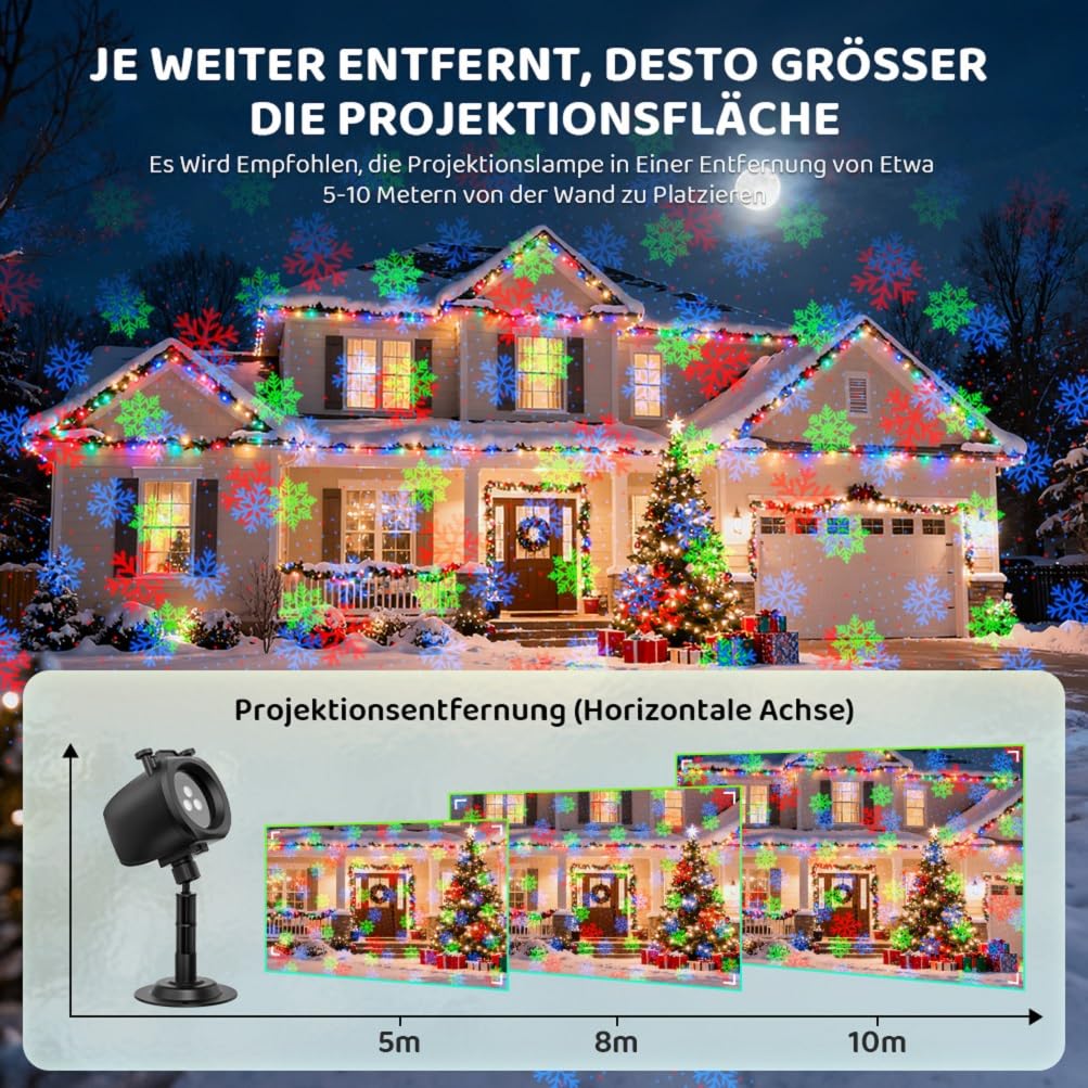 OUSFOT Projektor Weihnachten Aussen Rot Grün Blau, 5 Projektionskarten | Laser Projektor mit Fernbedienungs und Timerfunktion,Halloween, Weihnachten, Party, Laserpunkt