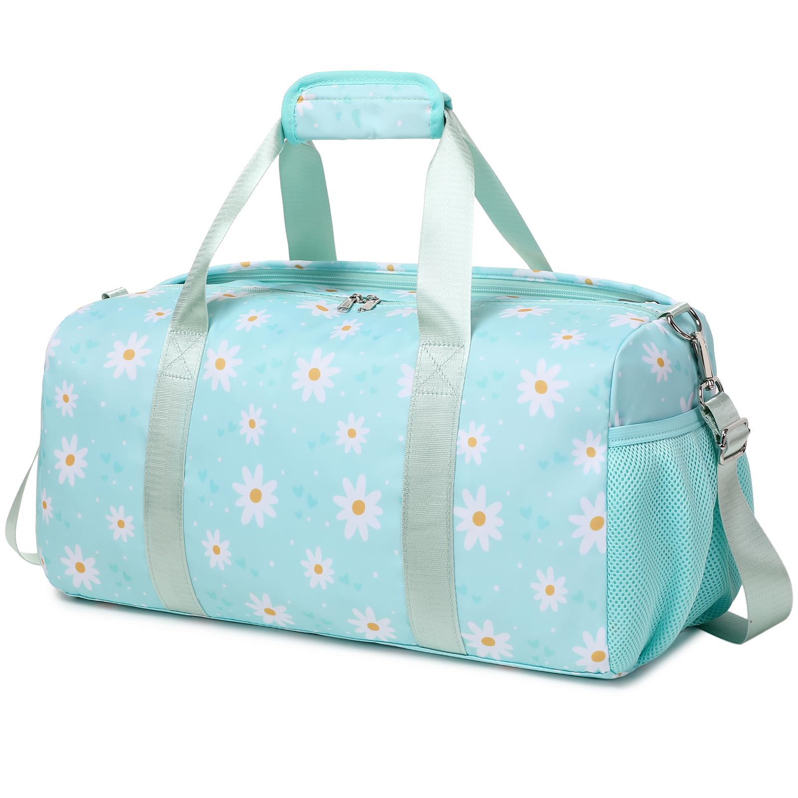 Sports Gym Bag for Girls Dance Bag Daisy Duffel Bag for Girls Water Resistant Sports Duffle Bag Overnight Sleepover Bags with Shoes Compartment Wet