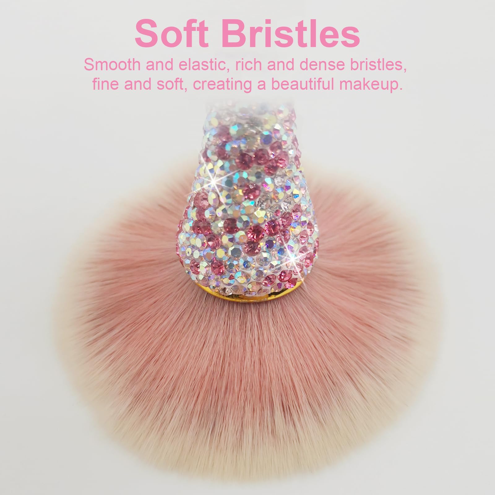 Pinceau de maquillage rétractable avec couvercle en strass brillants, brosse de maquillage portable avec poils doux (rose)