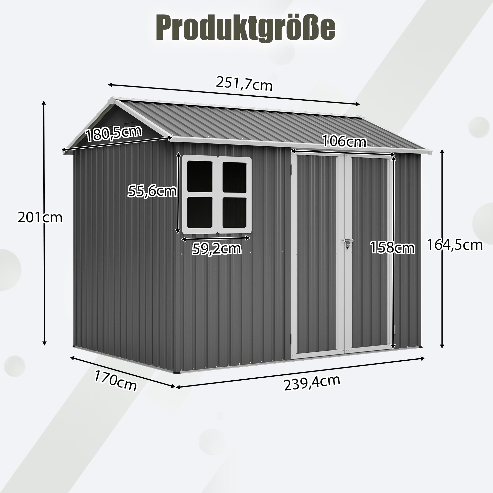 Thanaddo 8×6ft Gerätehaus Metall Groß Geräteschuppen 250x180x200cm mit Fundamentrahmen, Wetterfest Gartenhaus mit Fenster & Abschließbarer Tür, Gartenschuppen für Outdoor Garten Hinterhof, Grau