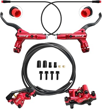 Zoom HB876E Hydraulic Disc Brakes Set 4-Pistons E-Bike Electric Power-OffHydraulic Brake Set for eBike, Mountain Bike, Road Bike Red