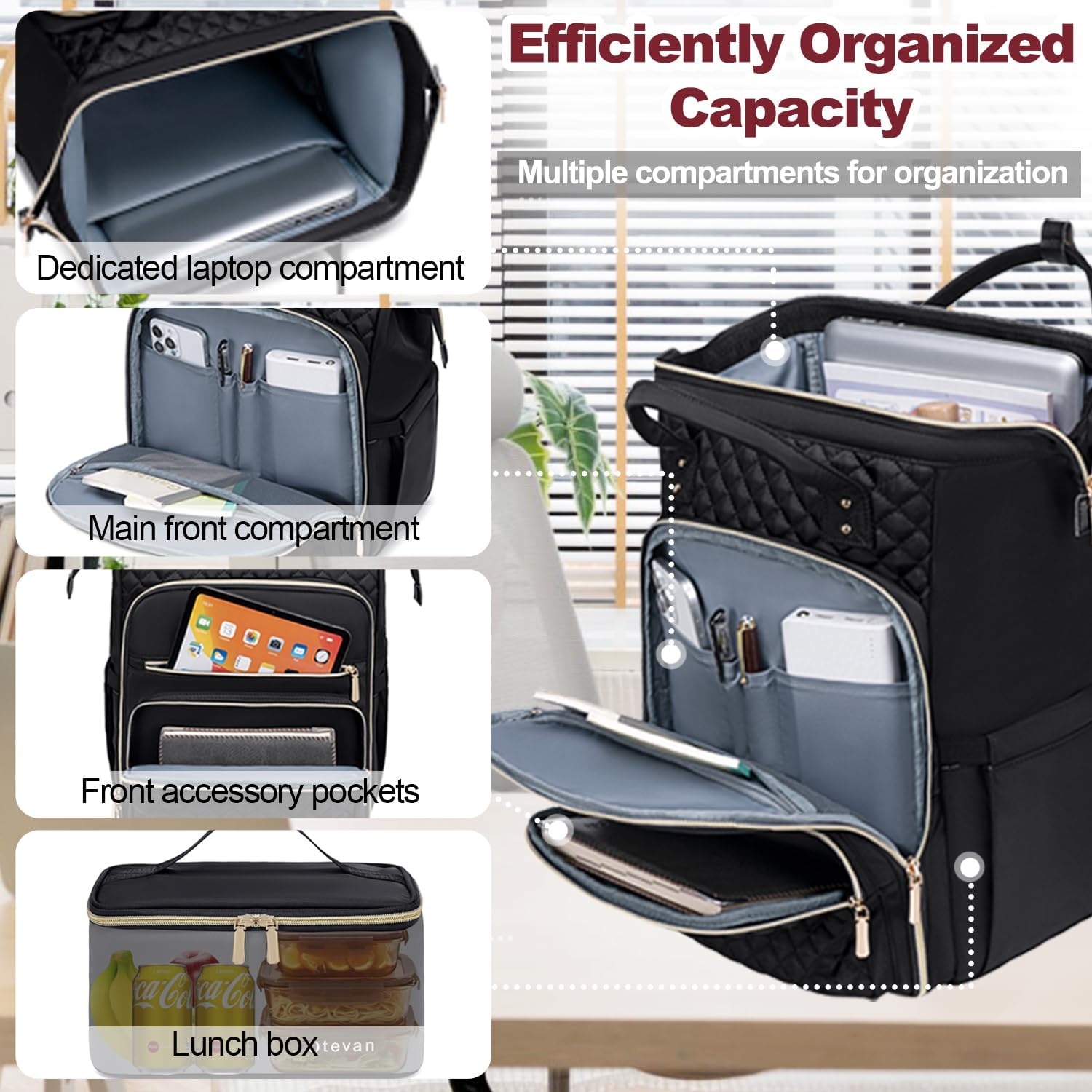 Lunch Backpack for Women, 15.6 inch Laptop Backpacks for Womens, Work Backpacks with Lunchbox,Insulated Back pack Cooler,Teacher Nurse Travel Backpack for Women - Image 2