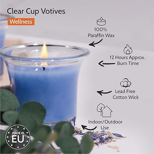 Miniatura 102 de HYOOLA Clear Cup Velas votivas perfumadas – Blanco – 12 horas de tiempo de combustión – Paquete de 4 – Fabricado en Europa Blanco,Amarillo