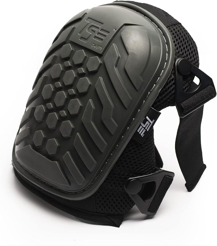 TSE Safety Heavy Duty Professional Knee Pads, Double Strap and Adjustable Clips Hex Pro Knee Pads for Work, Gel Cushion Premium Quality Kneeling Pads for Men and Women,Black Medium