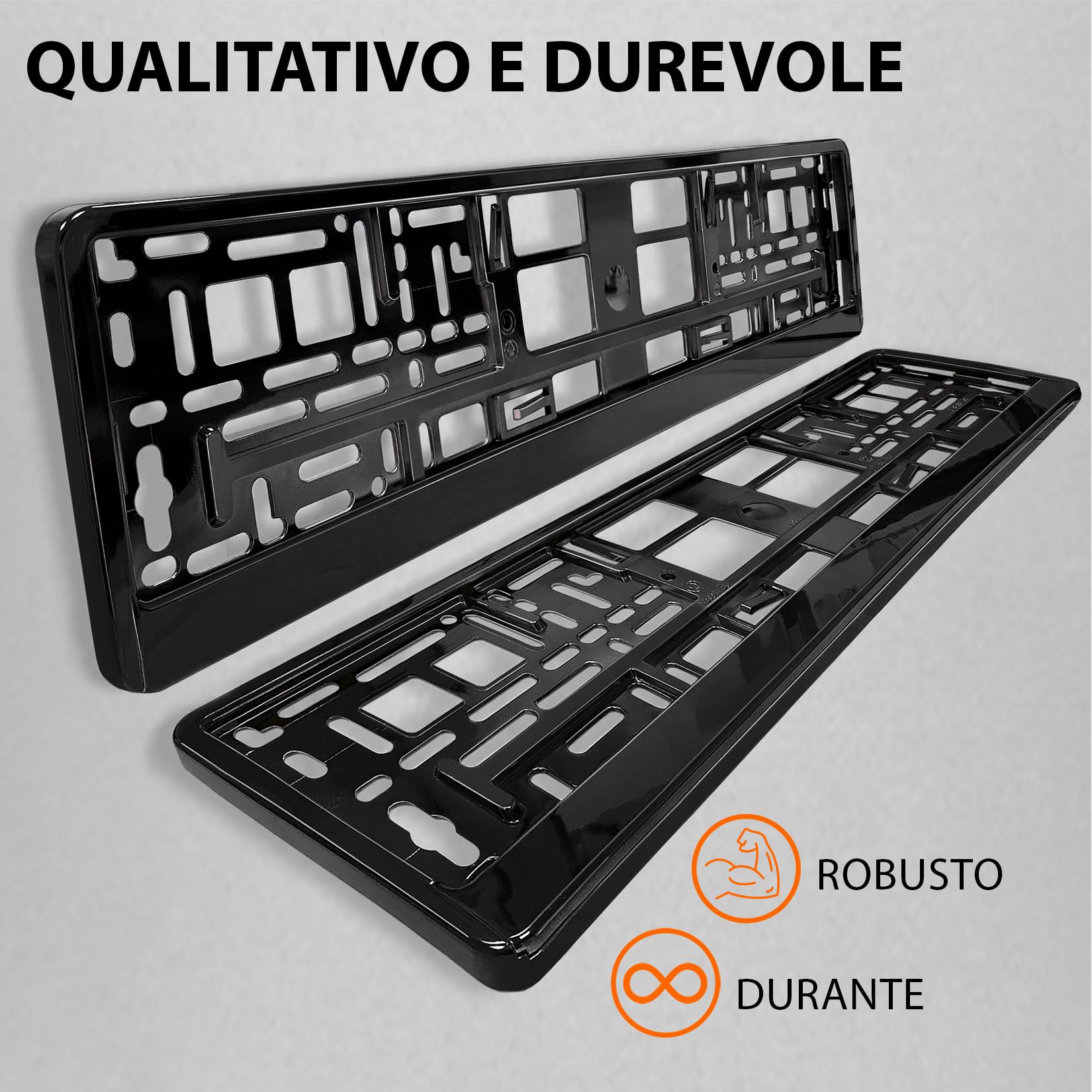 Portatarga Auto - Supporto Targa - [semplice, durevole e sicuro] - 8 viti - 520x110 mm - Nero brillante - Porta Targa - adatto a qualsiasi auto - per targhe italiane omologate - Fissaggio per Targa