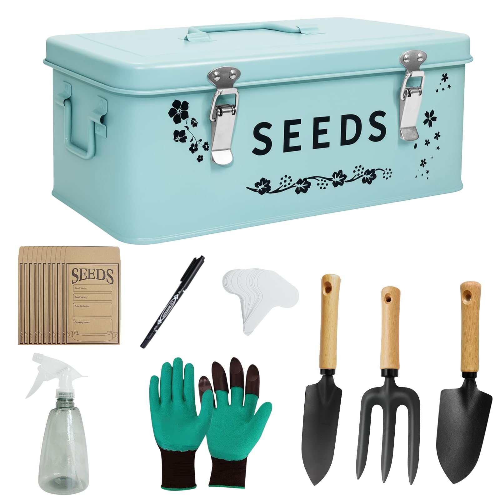 Seed Storage Box Garden Seed Organizer with Gardening Supplies 4 Compartments Box with Safety Locks-image-8