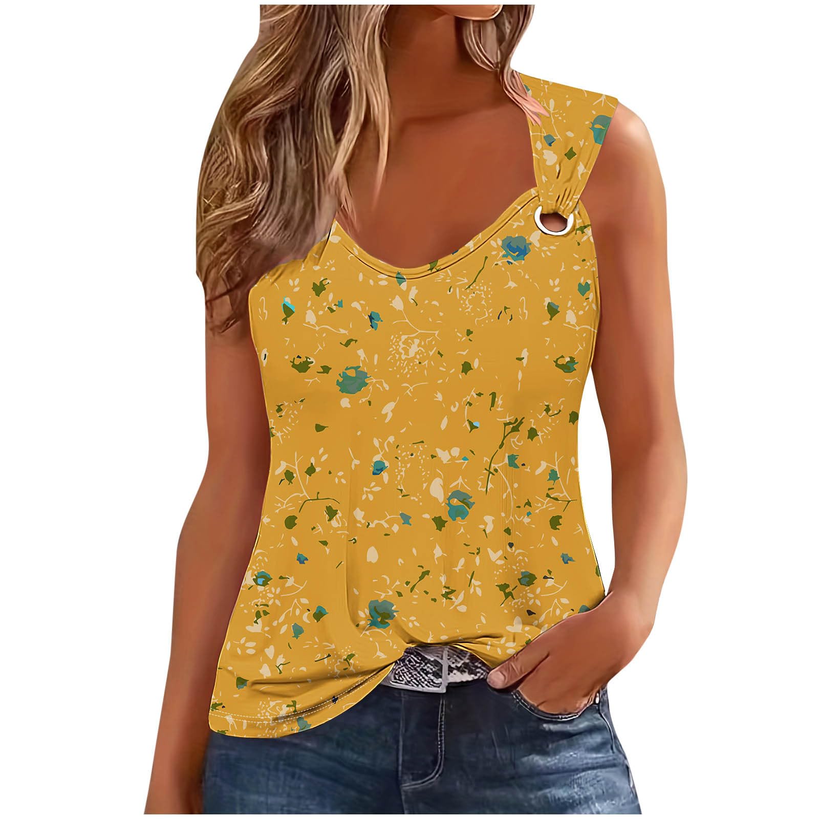 NUSGEAR Camisetas sin Manga Mujer 2024 Verano Moda Estampada de Flores Casual Camisola Camisetas de Tirantes Cuello Redondo Deportivo Original Fiesta Playa Chaleco Tops Camisa Blusa Suelto Basic tee