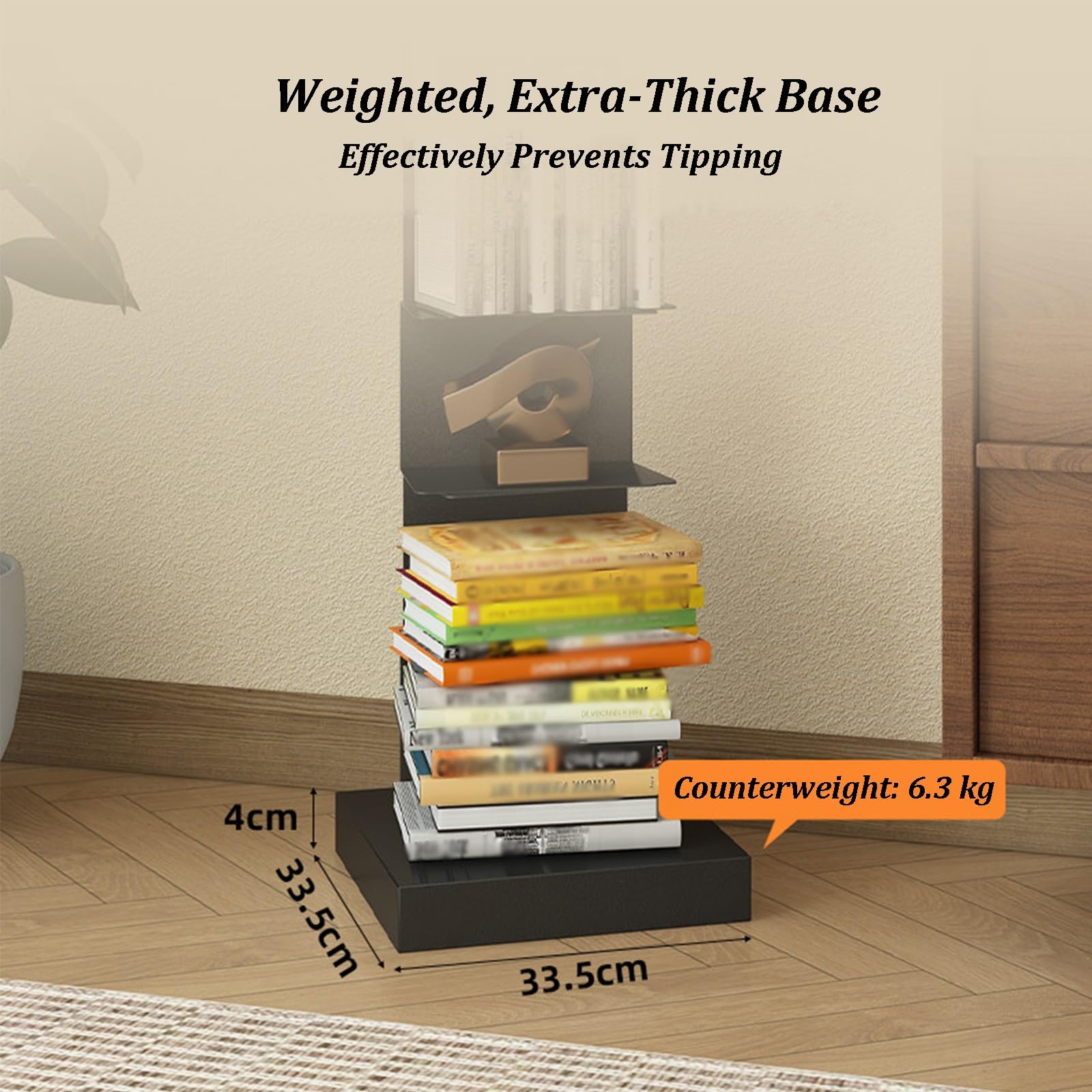 Vertikales Säulen-Bücherregal Mit Beschwertem Standfuß, An DREI Seiten Offenes Design, Freistehendes Metallregal Für Wohnzimmer, Esszimmer, Büro Und Arbeitszimmer(Orange,9-Tier)