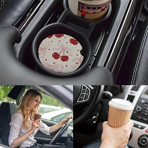 Miniatura 6 de Portavasos para automóvil, 2 posavasos de cerámica con parte trasera de corcho y ranura para los dedos, antideslizante, absorción de golpes