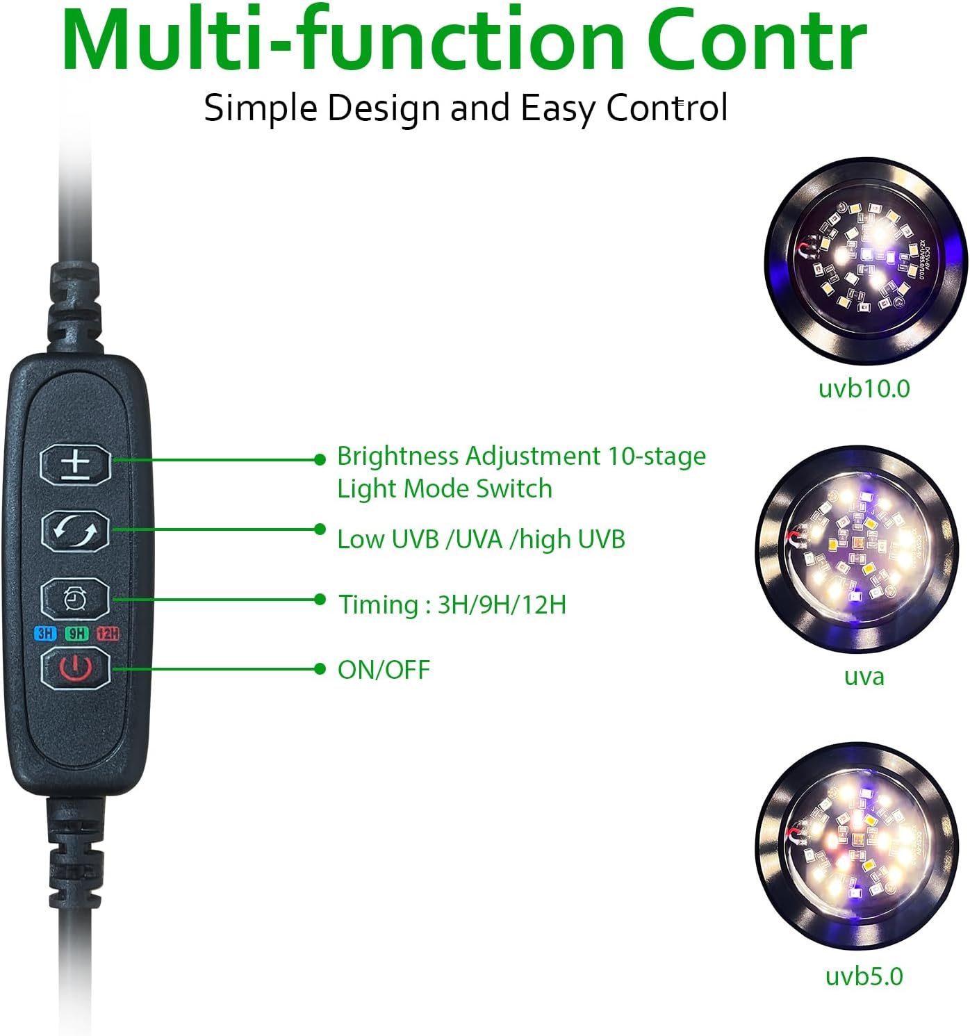 6in Adjustable UVB/UVA Reptile Light with Timer & Dimmer - for Reptiles for Rainforest & Desert Reptile, Python, Turtles, Bearded Dragon Light