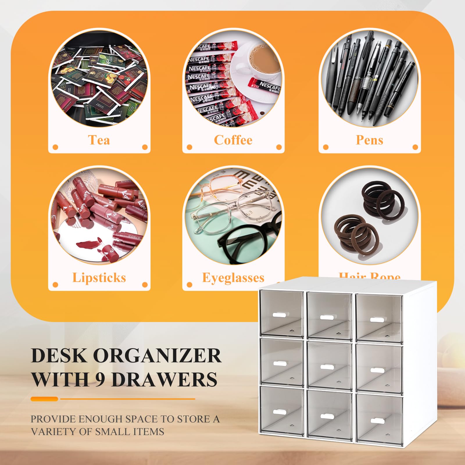 EFUTURETIME 3 Stück Teebox Kunststoff mit 9 Schubladen 22.6x16,5x7,6cm Teebeutel Organizer Stapelbar, Tee Aufbewahrung für Losen Tee, Teebeutel, Kaffee, Zucker, Stift und Kosmetika, Weiß