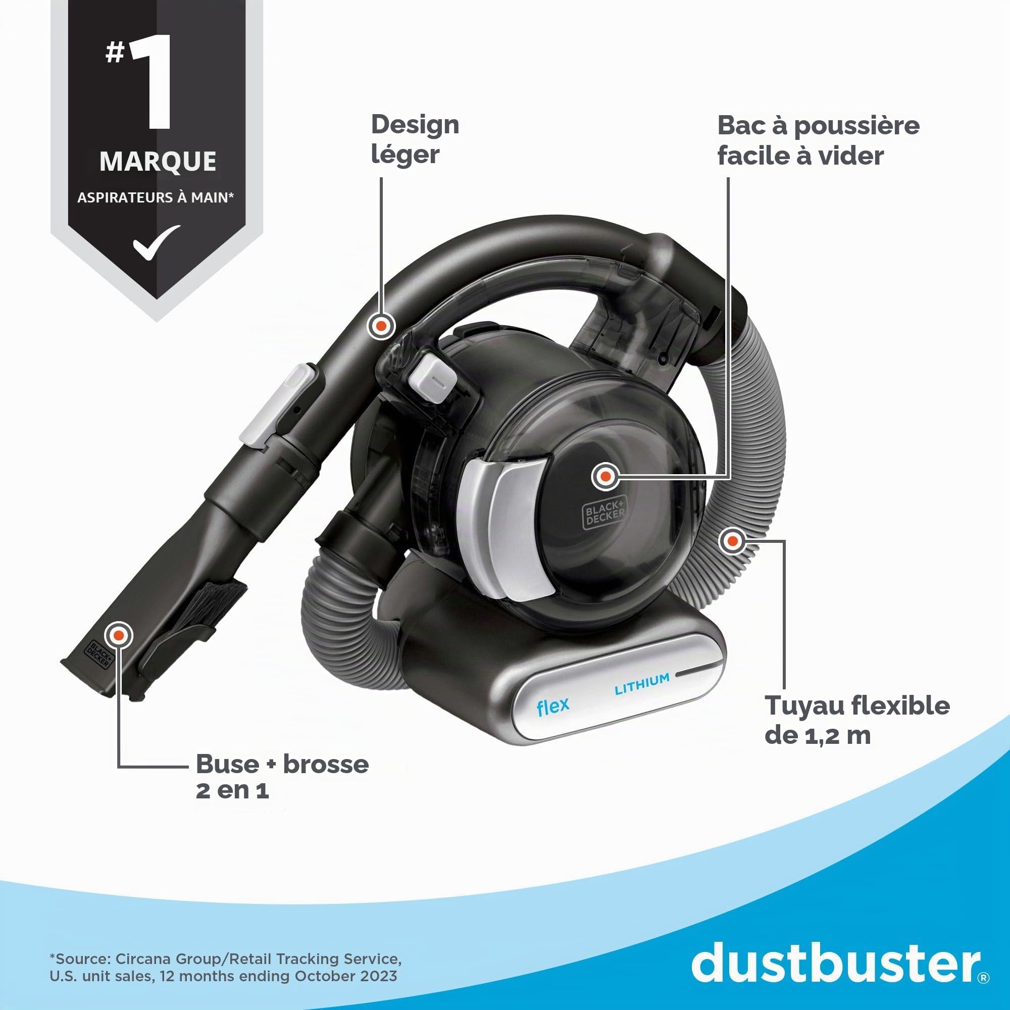 Black + Decker Aspirateur Flexible au Lithium BDH2020FL 20 V Max avec Brosse à Poils d'animaux – sans Fil