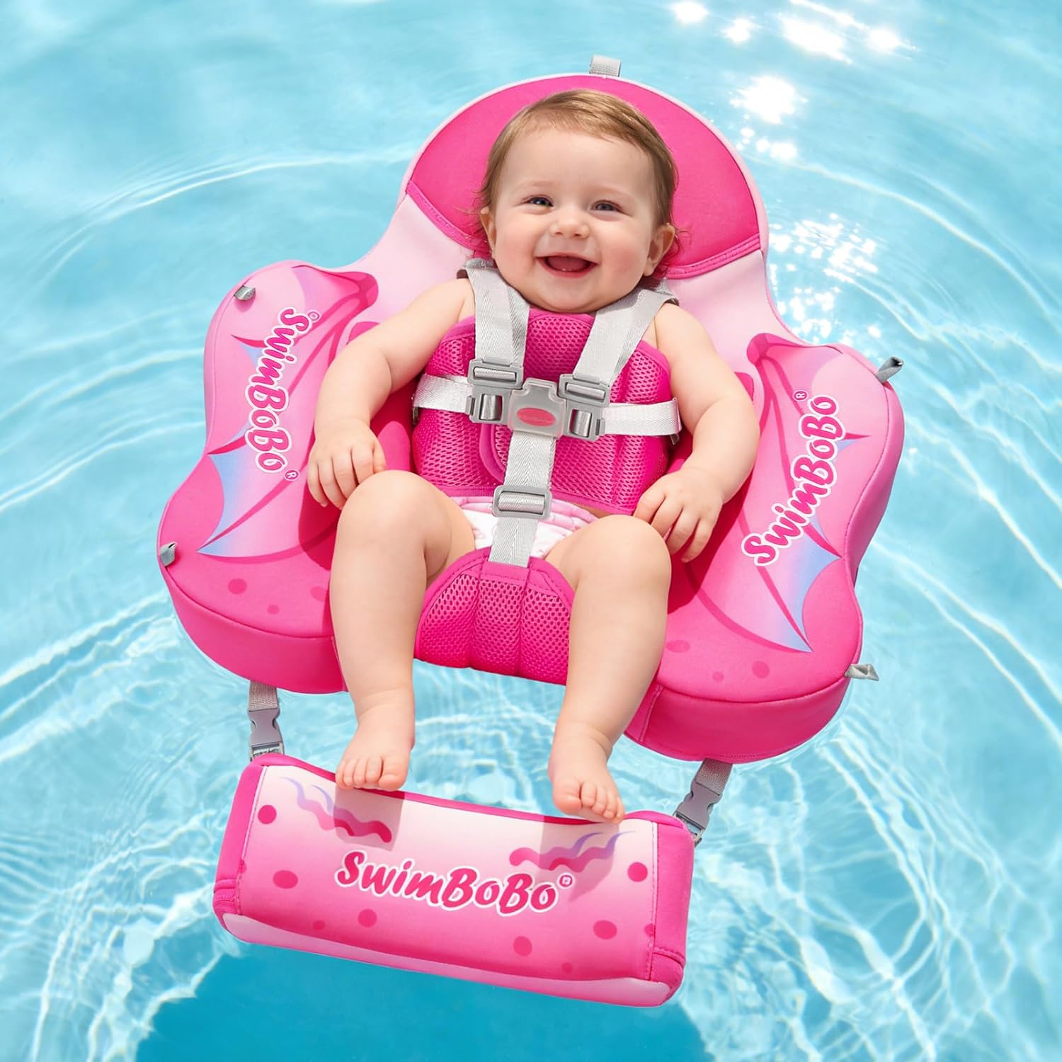 Swimbobo Baby Floats for Pool with Canopy Non Inflatable Soft Skin-Friendly Fabric Material Infant Swim Float for Boys and Girls Swimming Pool Toys