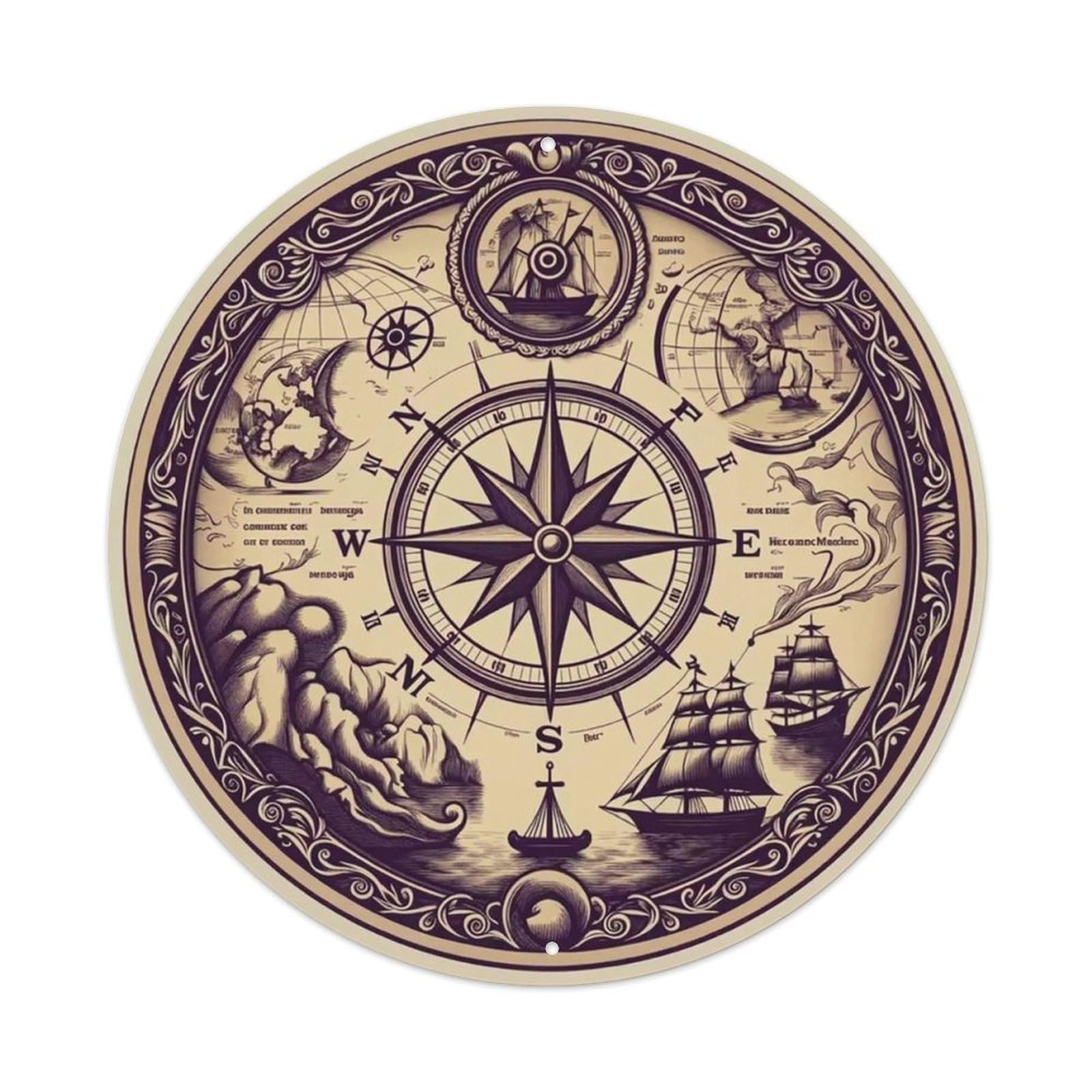 Vintage Nautical Compass World Map Ridge Legacy Metal Tin Sign
