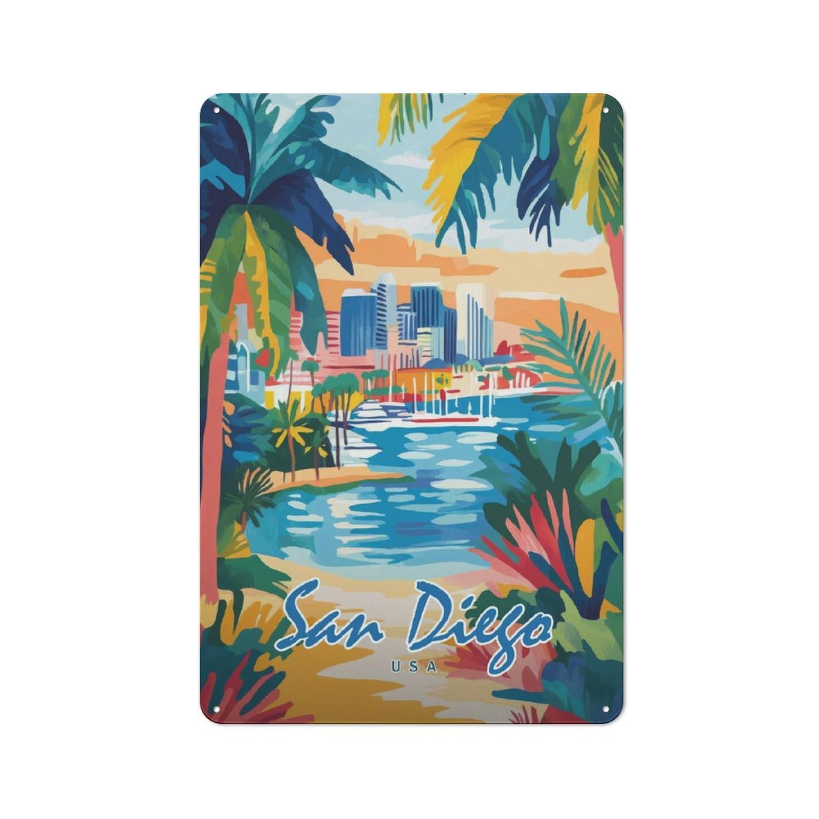 Junmoney Style-13 San Diego Cityscape(2) Retro Tin Sign 30X20cm For Café Or Restaurant, Housewarming Wall Decor For People Furnishing Café And Restaurant