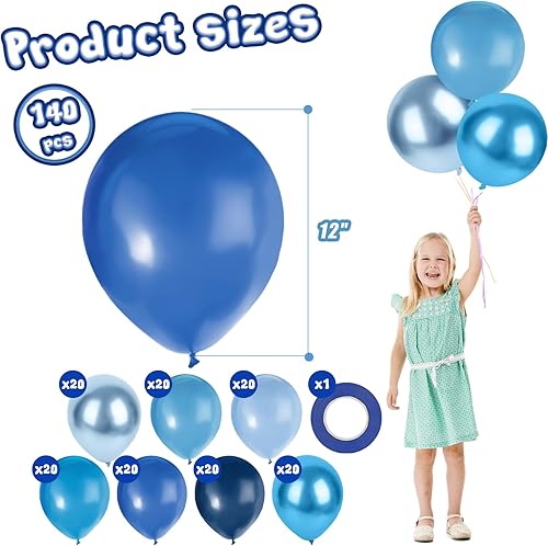 Miniatura 3 de LovesTown Juego de 140 globos azules, globos de fiesta de 12 pulgadas, globos de látex grandes, kit de arco de guirnalda para decoraciones de fiesta