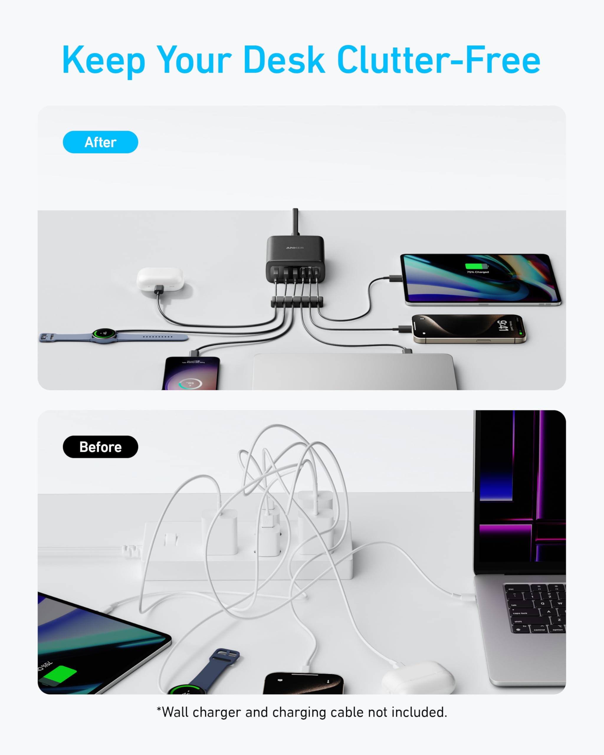 Anker Caricatore USB C 112W Stazione di Ricarica a 6 Porte per iPhone Samsung MacBook iPad