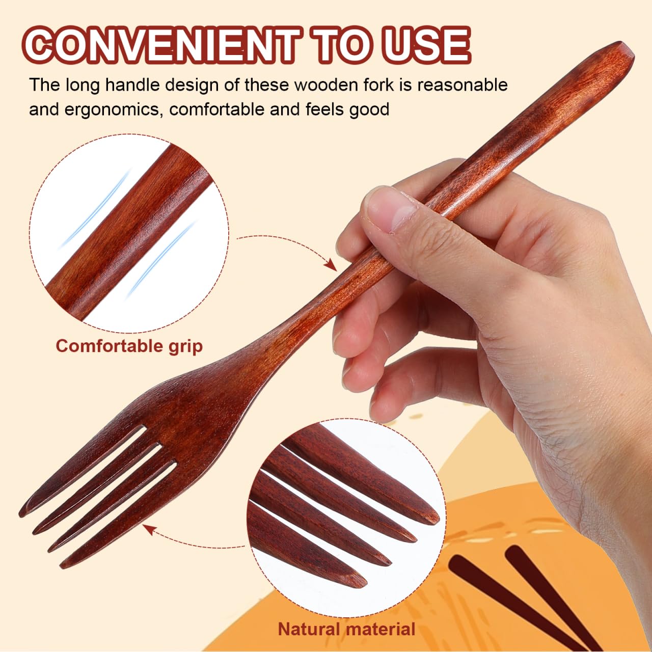 EXCEART Wooden Forks Set 2 pcs Long Handle Fork for Stirring Cooking Serving Salad Fruit and Daily Dining 9.05 inch Natural Wooden Forks with Ergonomic Handle for Kitchen Use — Amazon image 5
