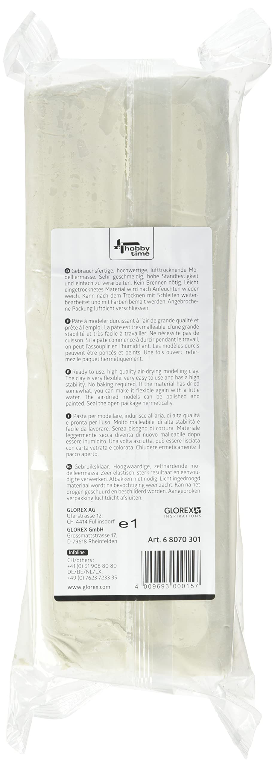 Glorex 6 8070 301 - Keramiplast, lufthärtende Modelliermasse, weiß , ca. 2500 g, gebrauchsfertig und geschmeidig, hergestellt auf natürlicher Basis
