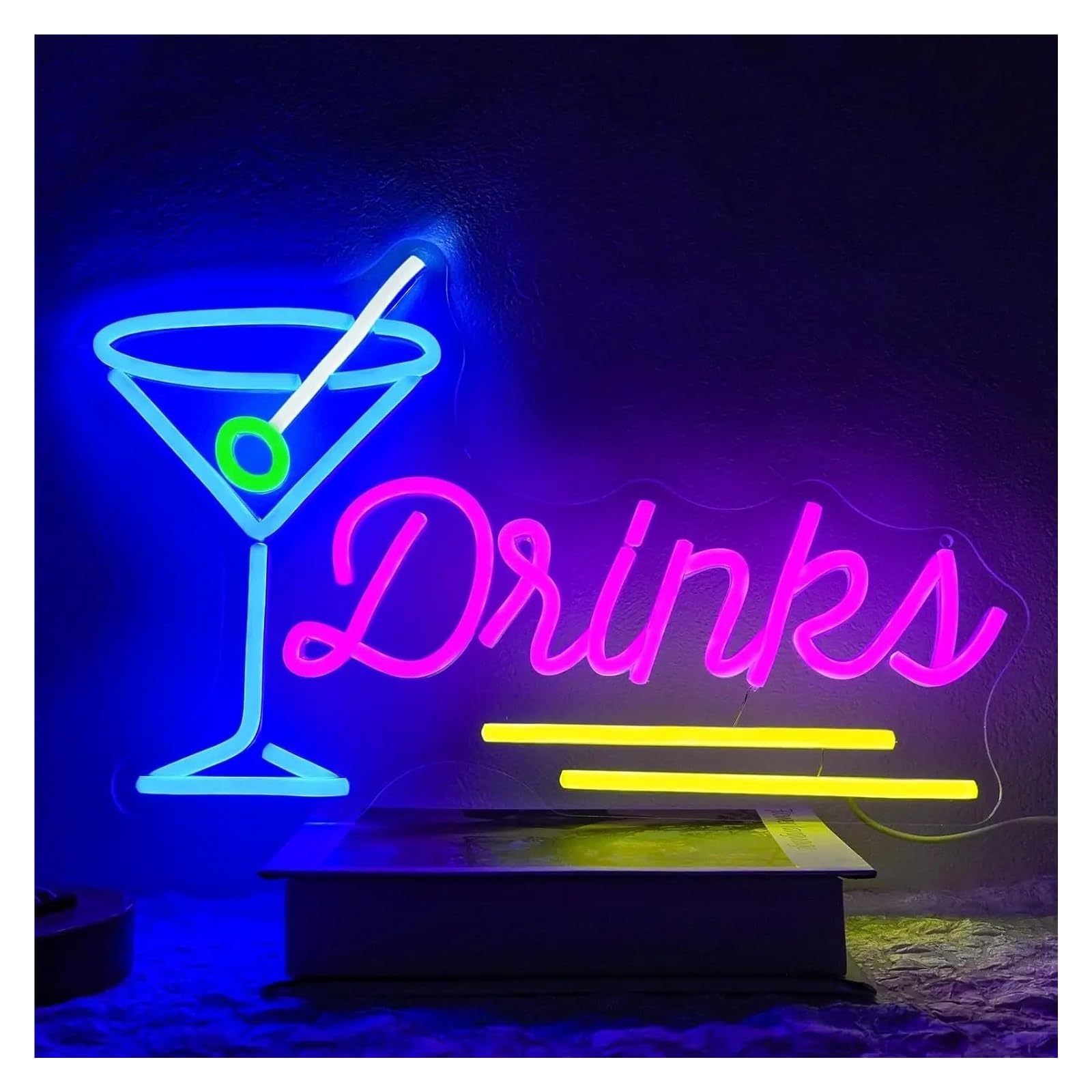 RONGCH Hanging Art Signs ﻿ Drinks Neon Sign for Gameroom Bedroom Bar Livingroom Birthday Party Wall Decoration 42x25.8cm