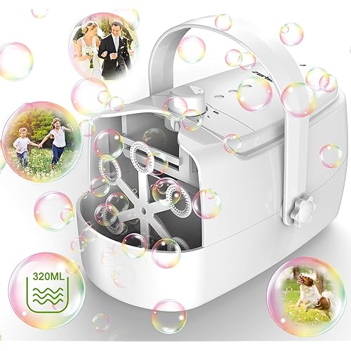 Bubble Machine Durable Automatic Bubble Blower, 18000+ Big Bubbles Per Minute Bubbles for Kids Toddlers Bubble Maker Operated by Plugin or Batteries Bubble Toys for Indoor Outdoor Birthday Party