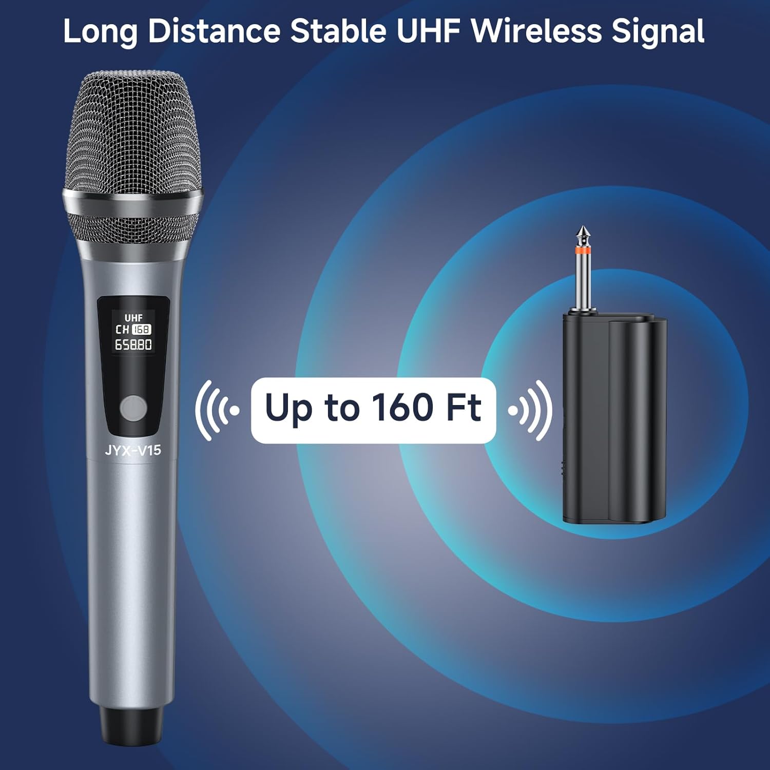 JYX Wireless Microphone, Professional UHF Metal Handheld Dynamic Mic System with Rechargeable Receiver 1/4''(6.35mm) Plug for Amplifier, PA System, Karaoke Singing, Wedding, Party, Speech, Class - Image 5